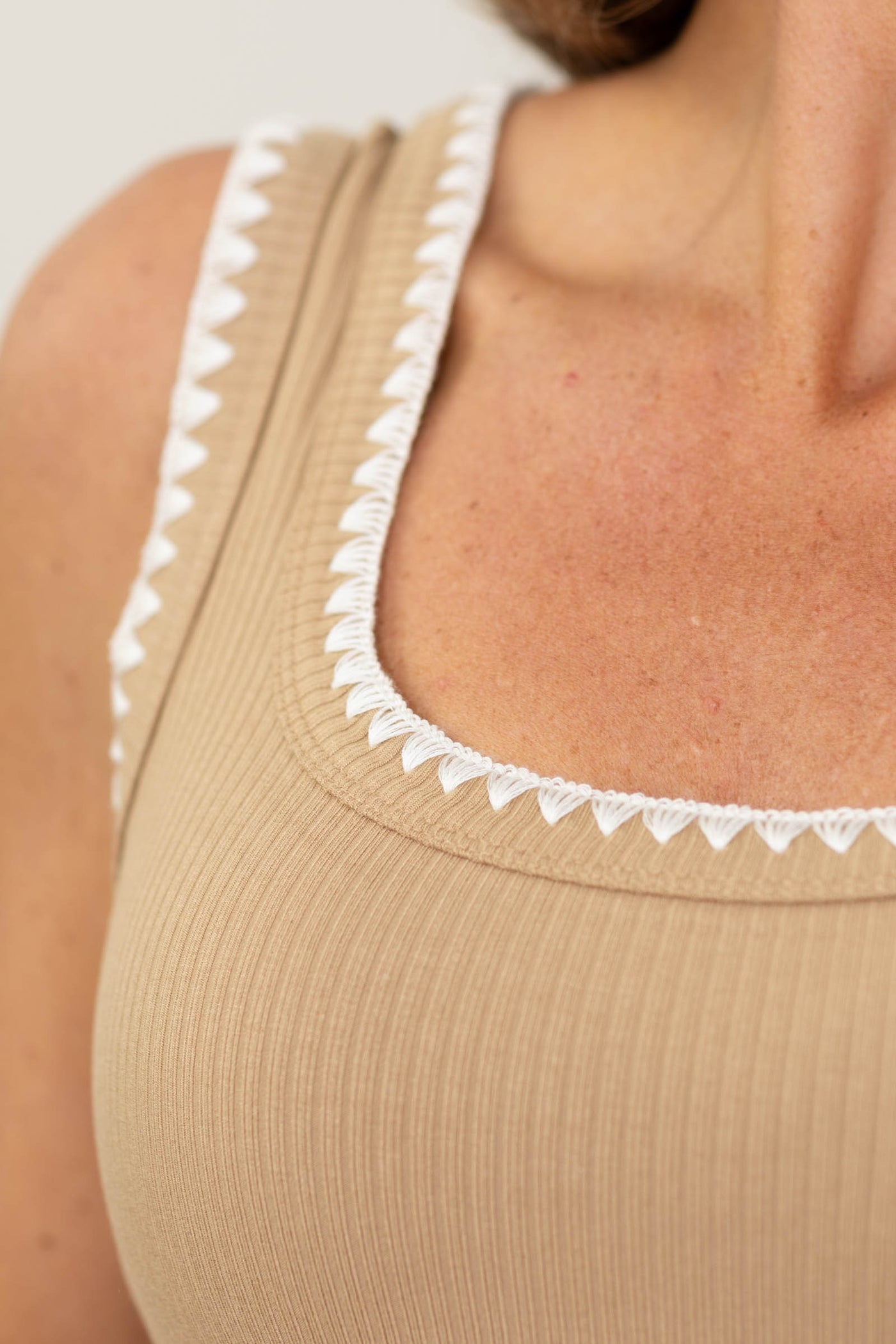 Staccato Camel Blanket Stitch Detail Tank Dress