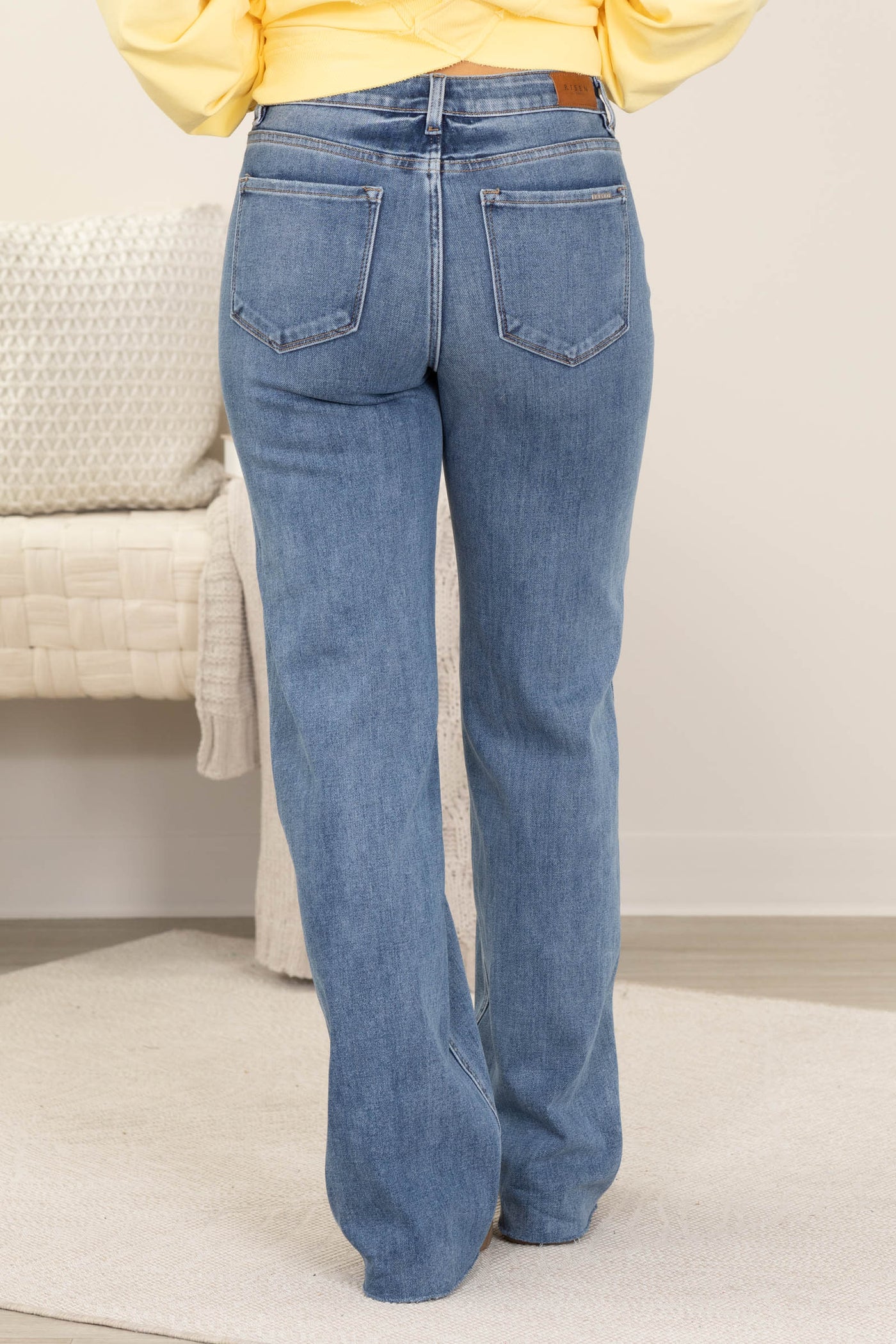 Risen Dark Wash 4 Way Stretch Mid Rise Straight Leg Jeans