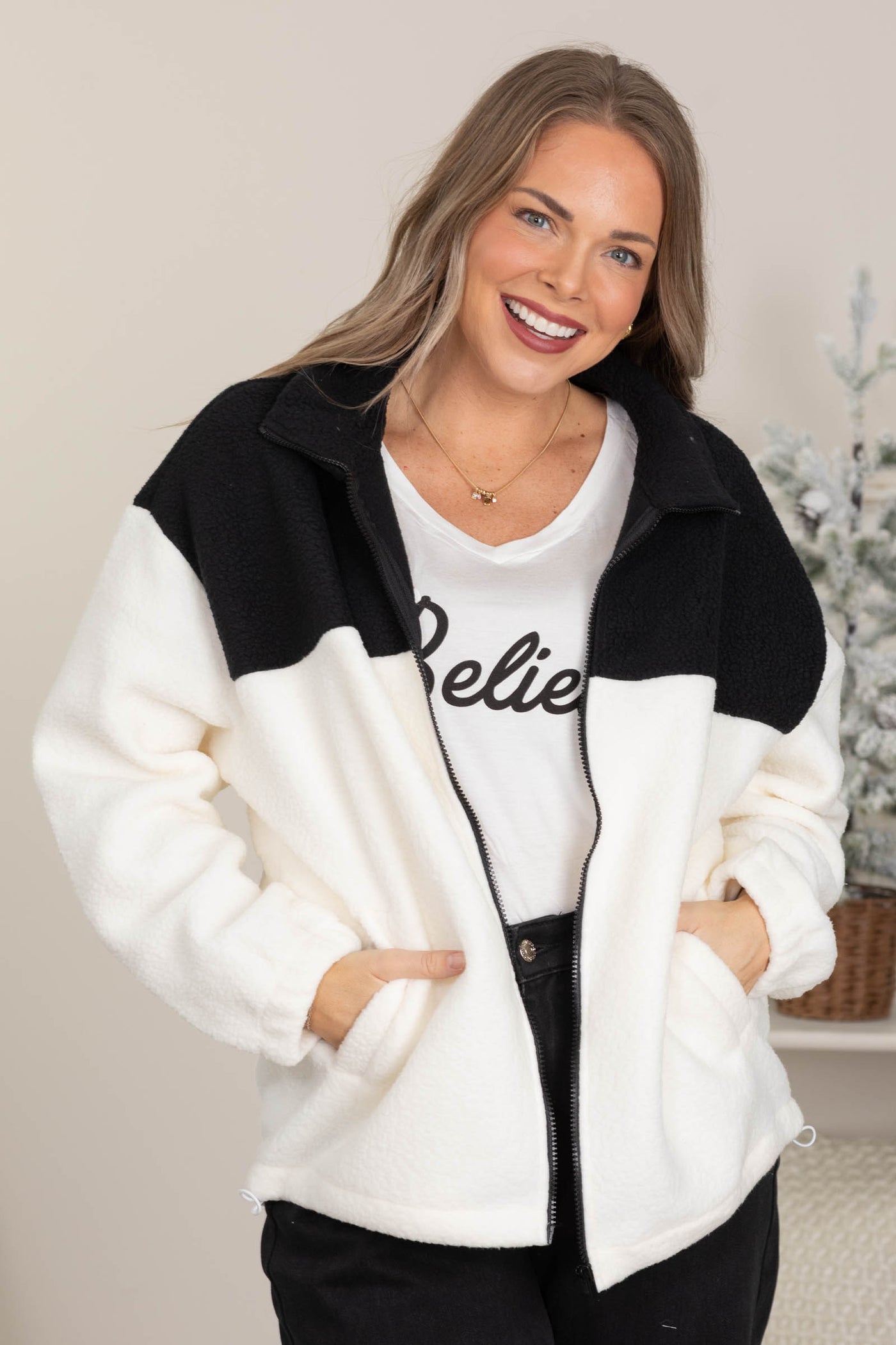 Colorblock Sherpa Drawstring Jackets