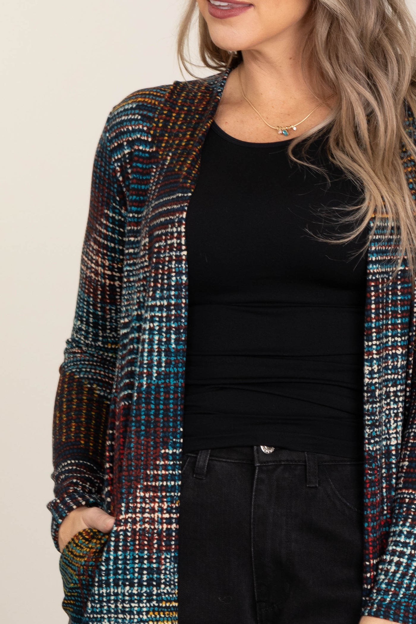 Navy Abstract Duster Cardigan With Side Slits