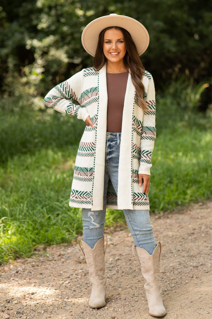 Ivory and Rust Aztec Stripe Cardigan - Filly Flair