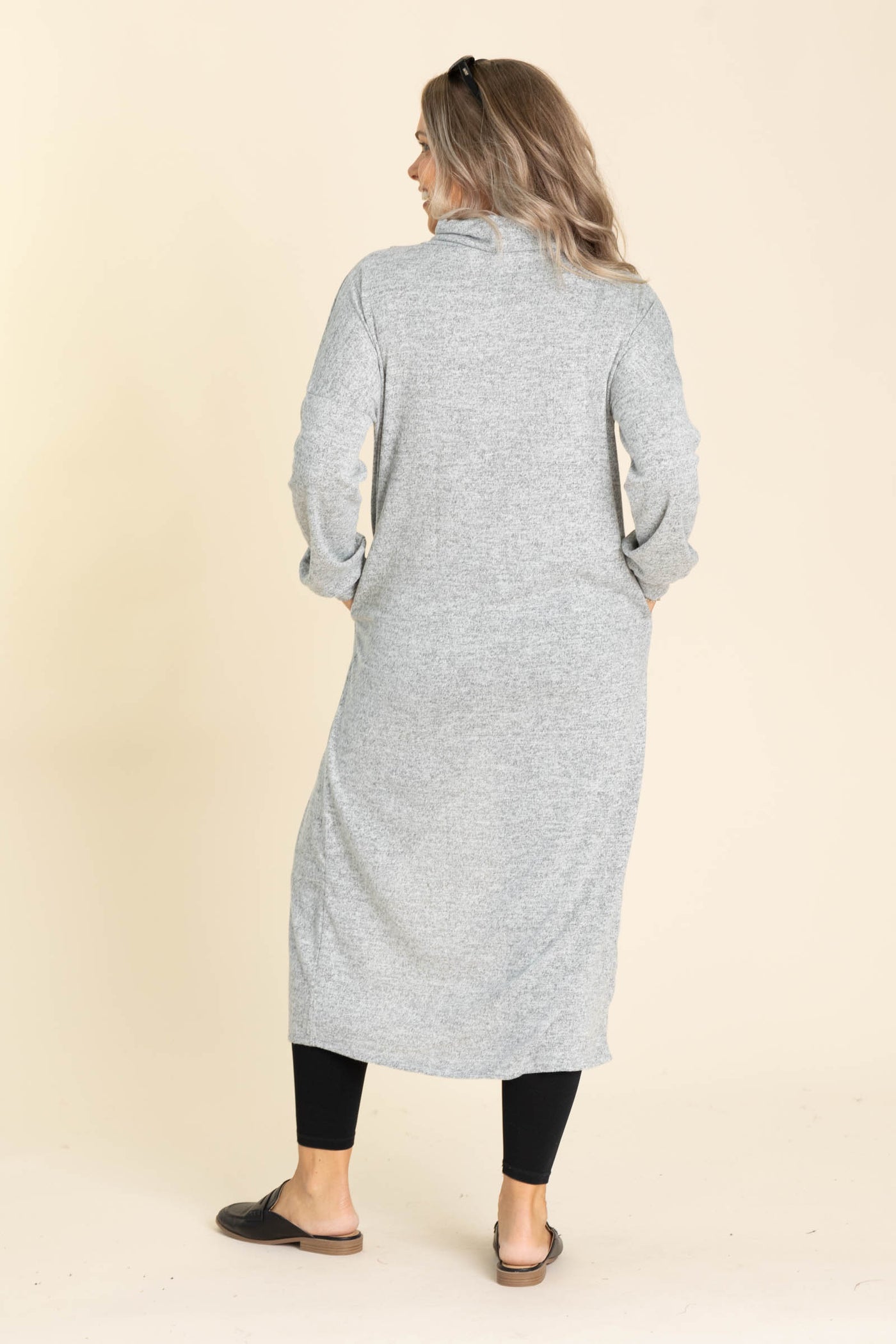 Grey Soft Knit Mock Neck Asymmetrical Long Top
