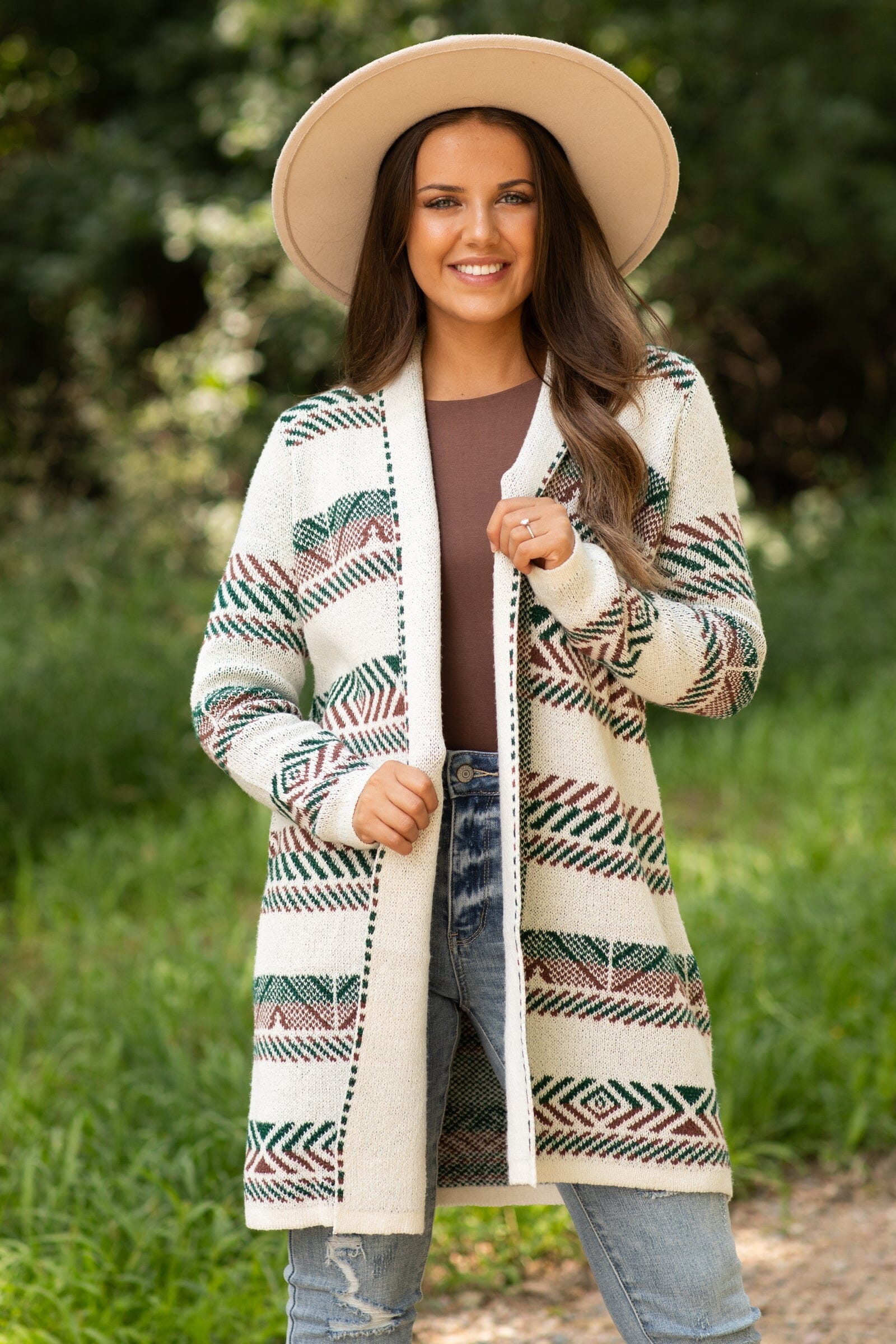 Ivory and Rust Aztec Stripe Cardigan - Filly Flair