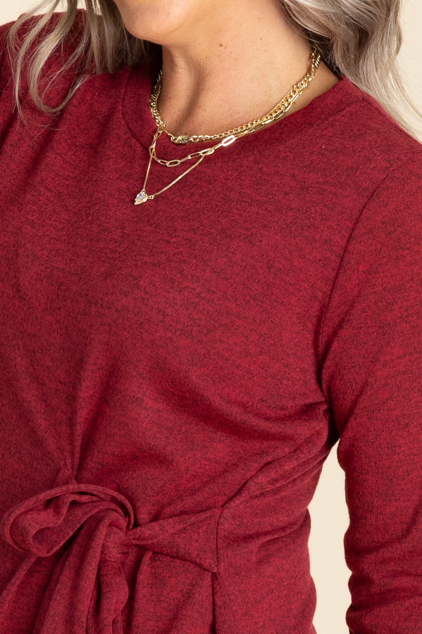 Soft Knit Long Sleeve Midi Dresses With Bow