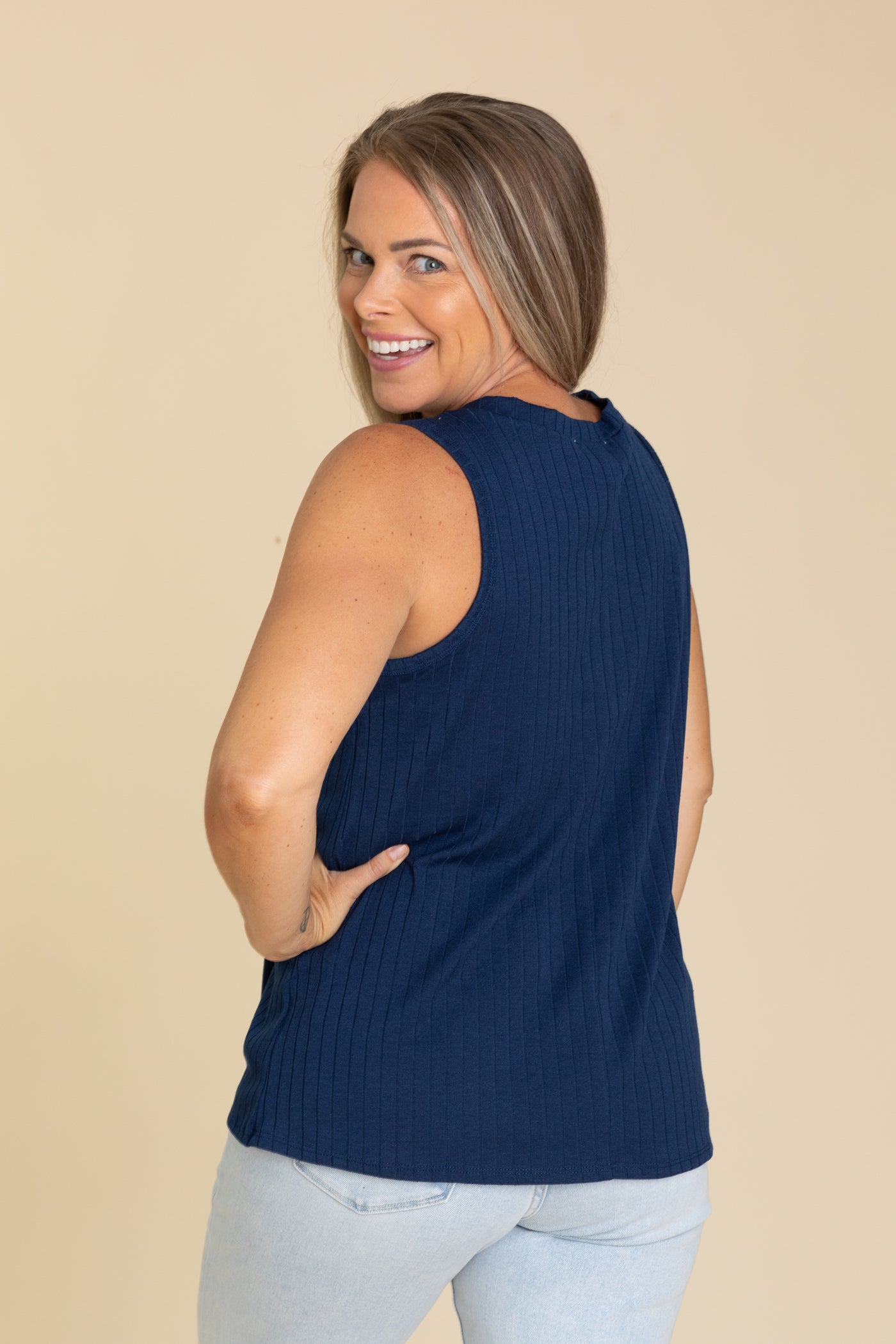 Ribbed V-Neck Tank With Pocket Detail