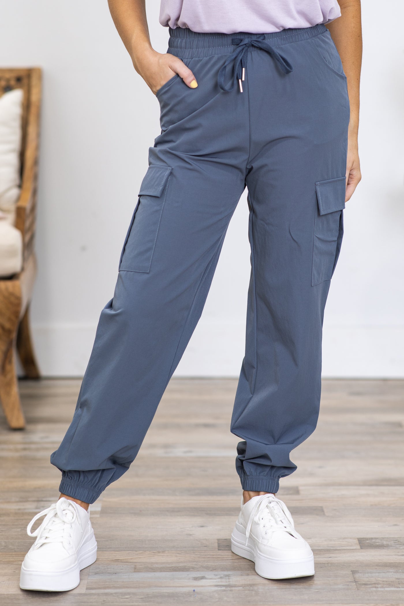 Slate Blue Lightweight Cargo Joggers