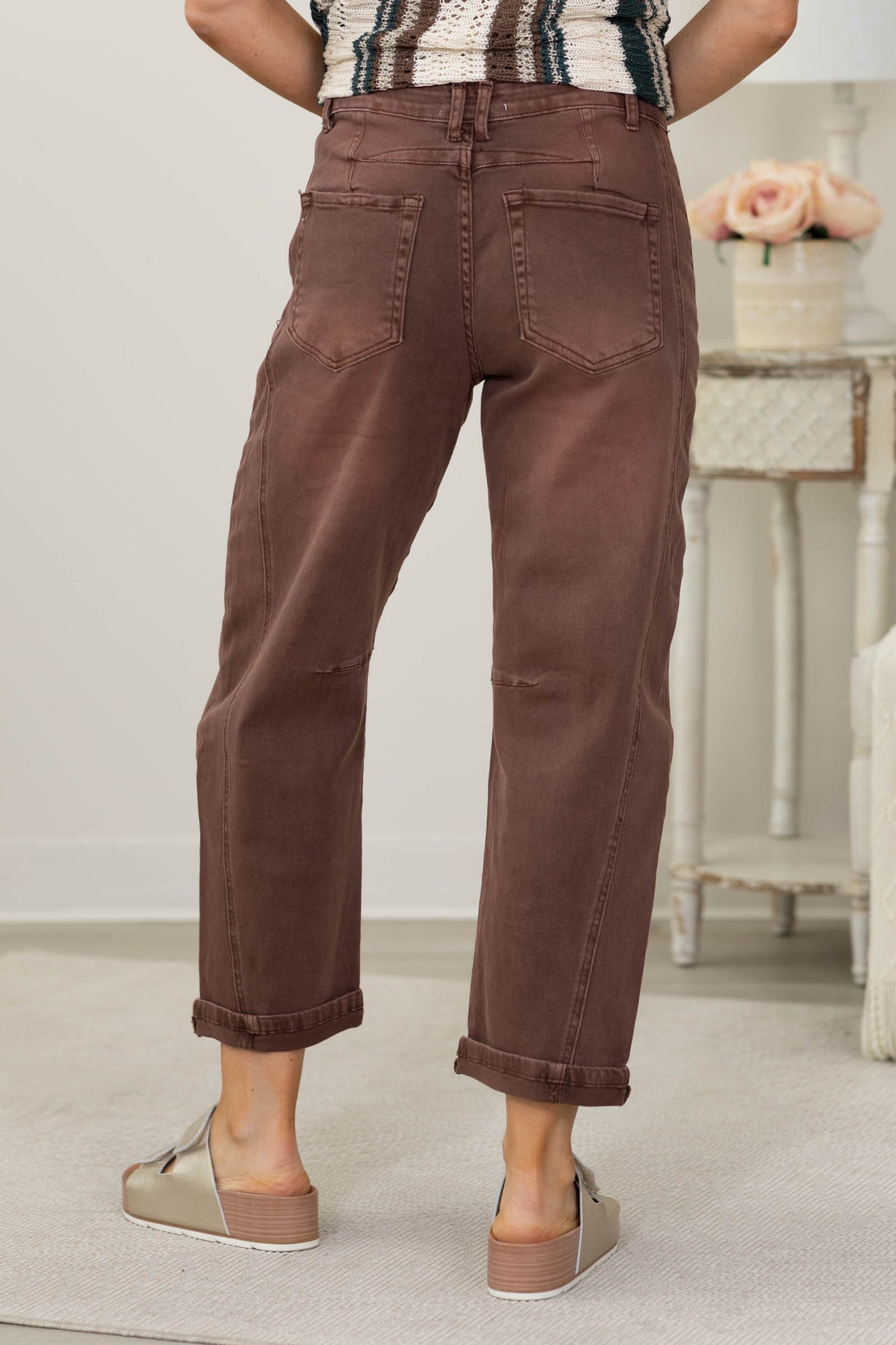 Barrel leg Cropped Color Denim Pants