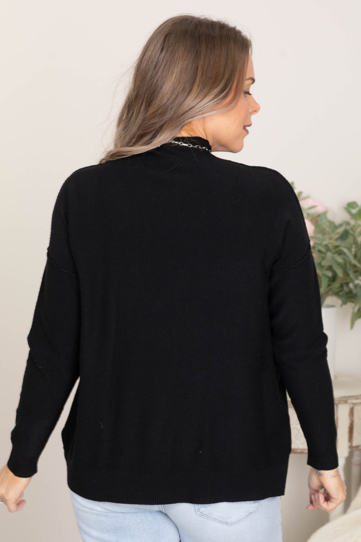 Mock Neck Exposed Seam Knit Sweaters