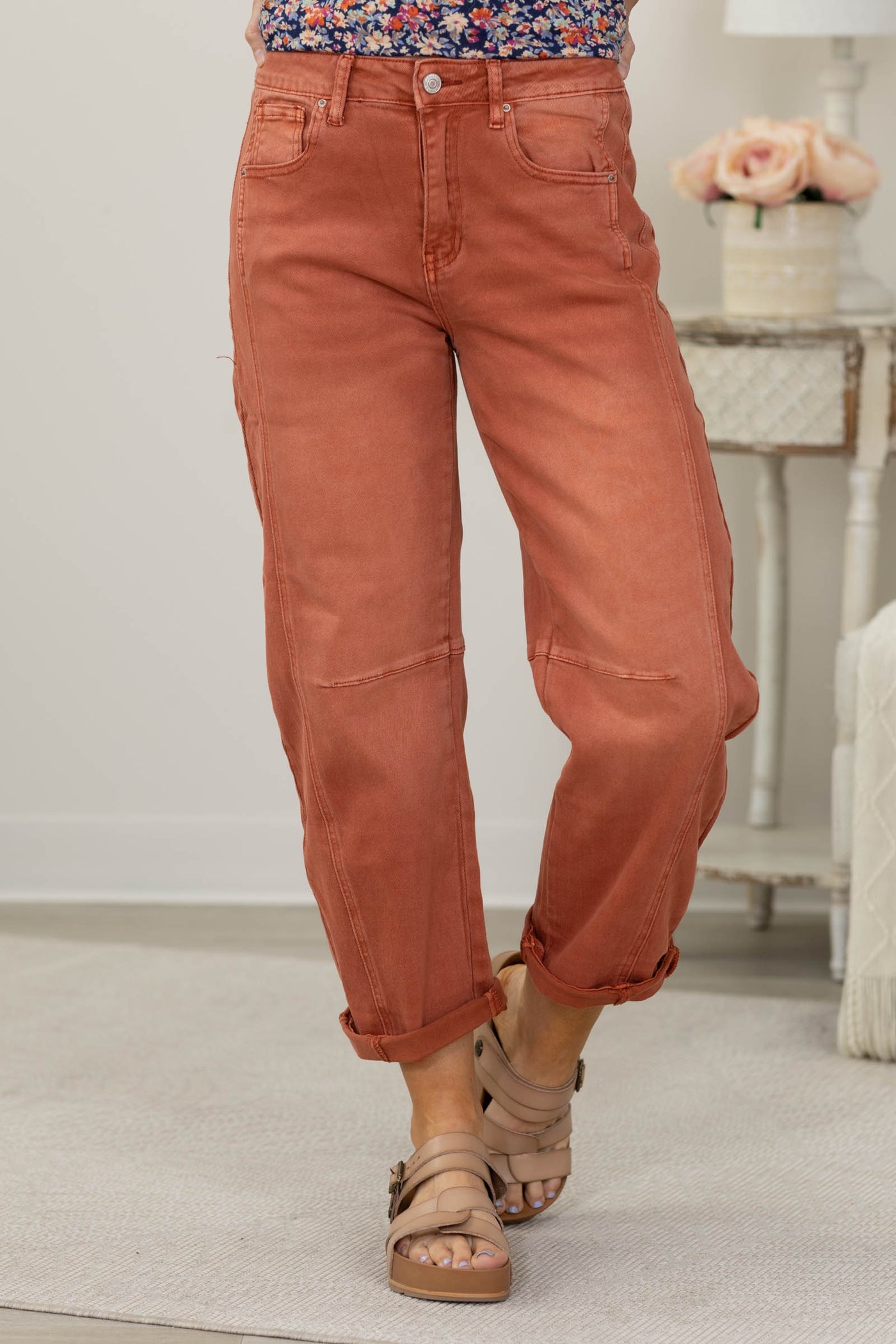 Barrel leg Cropped Color Denim Pants