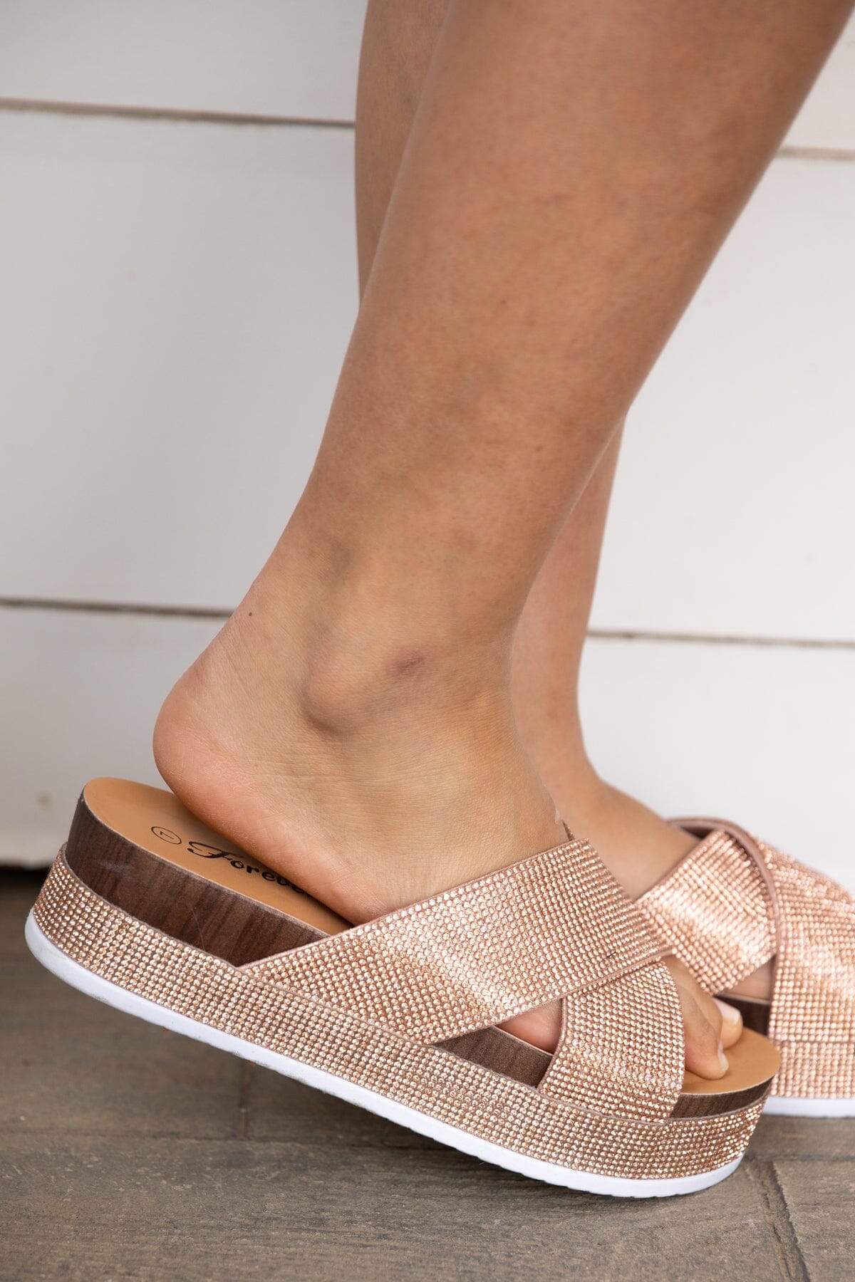 Rose Gold Rhinestone Platform Sandals - Filly Flair