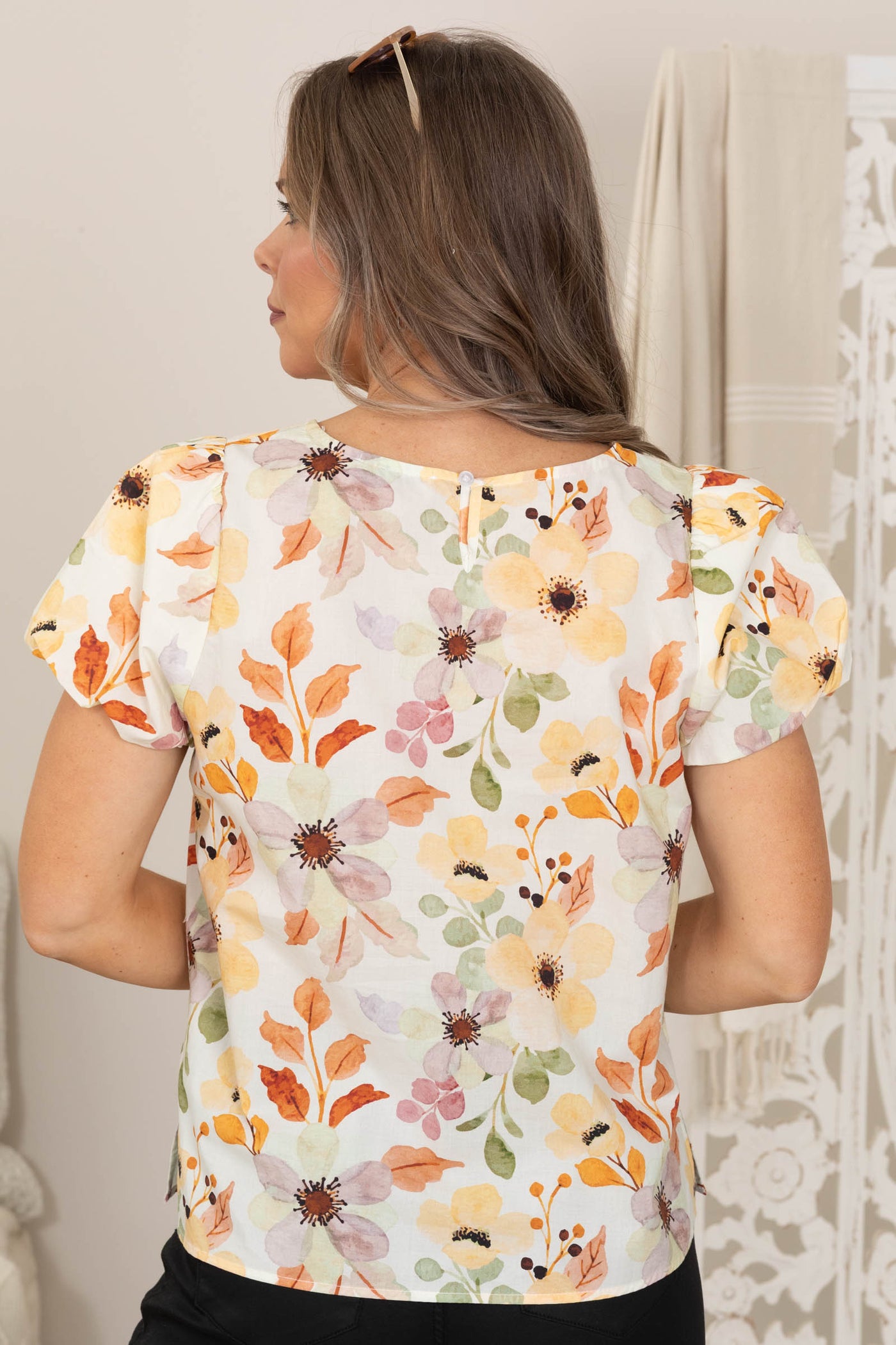 Balloon Sleeve Floral Printed Woven Top