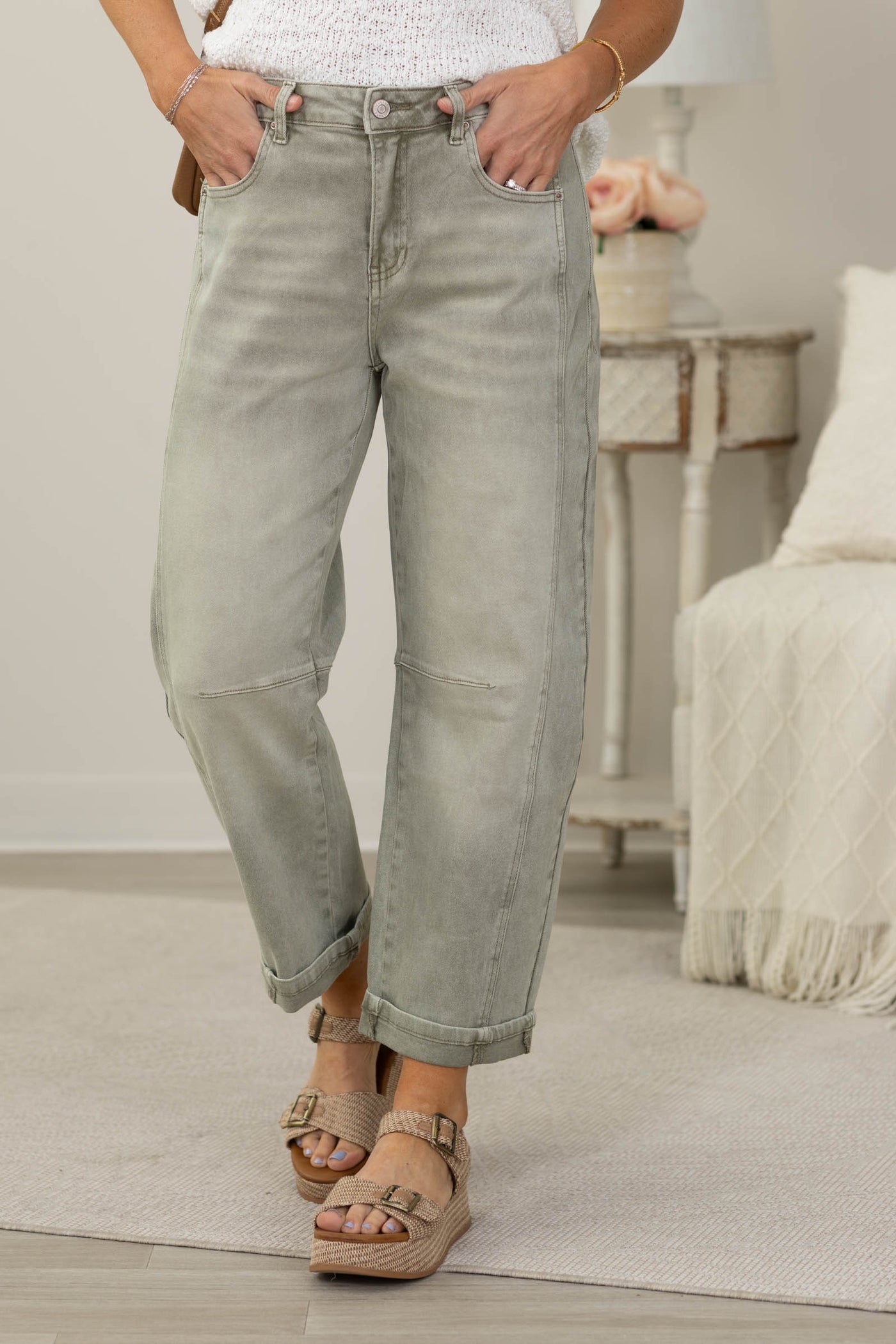 Barrel leg Cropped Color Denim Pants