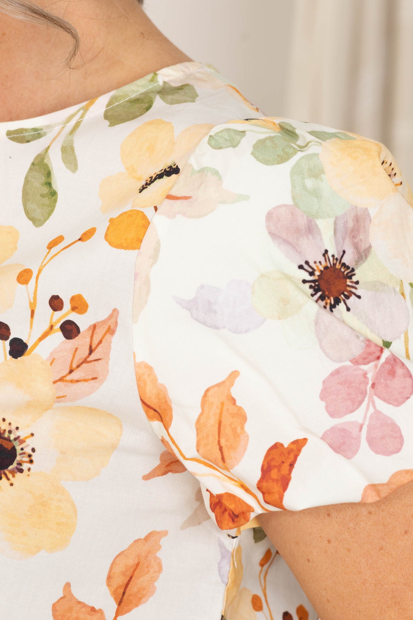 Balloon Sleeve Floral Printed Woven Top