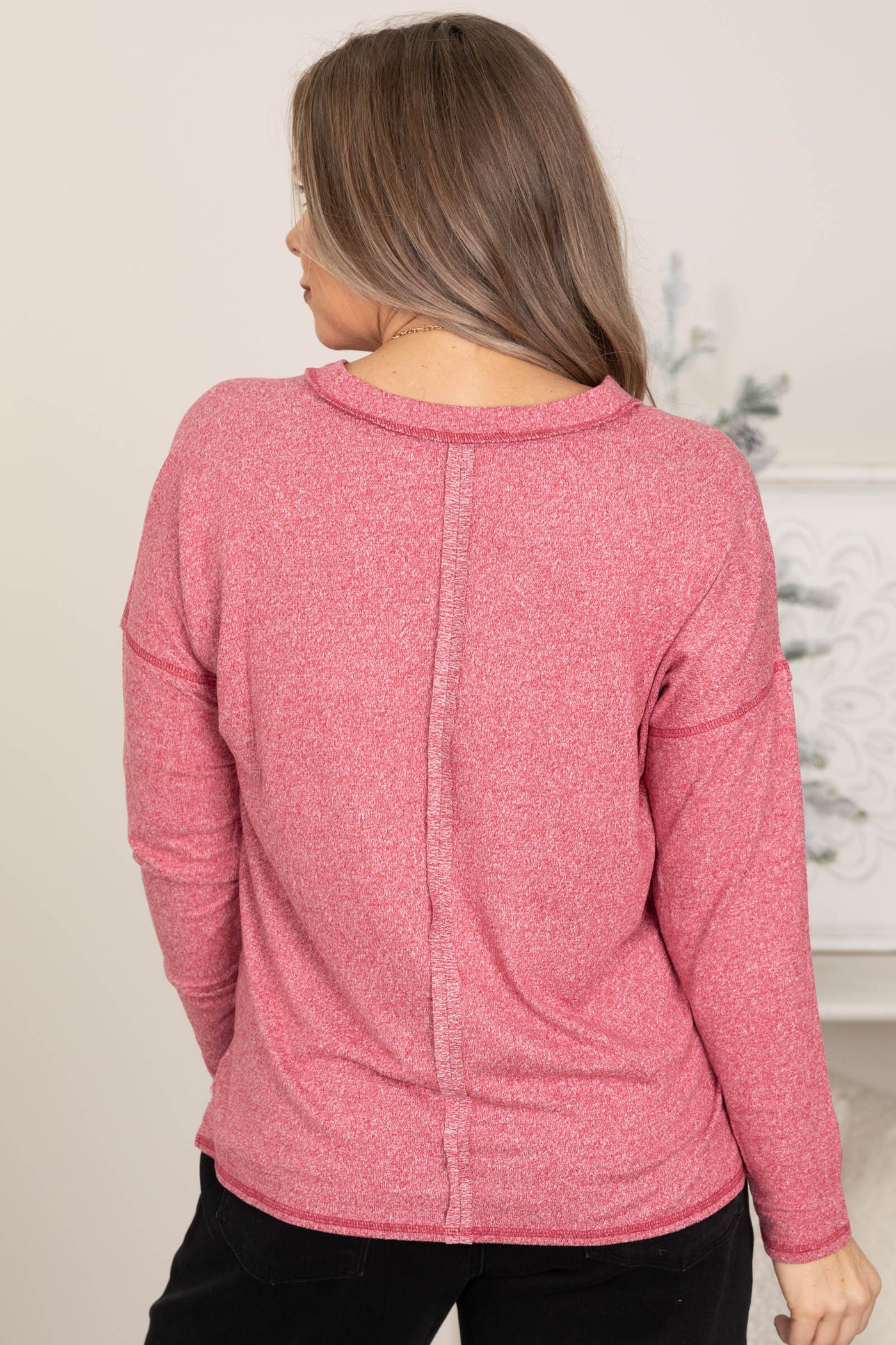 Soft Melange Hacci Exposed Seam Knit Top
