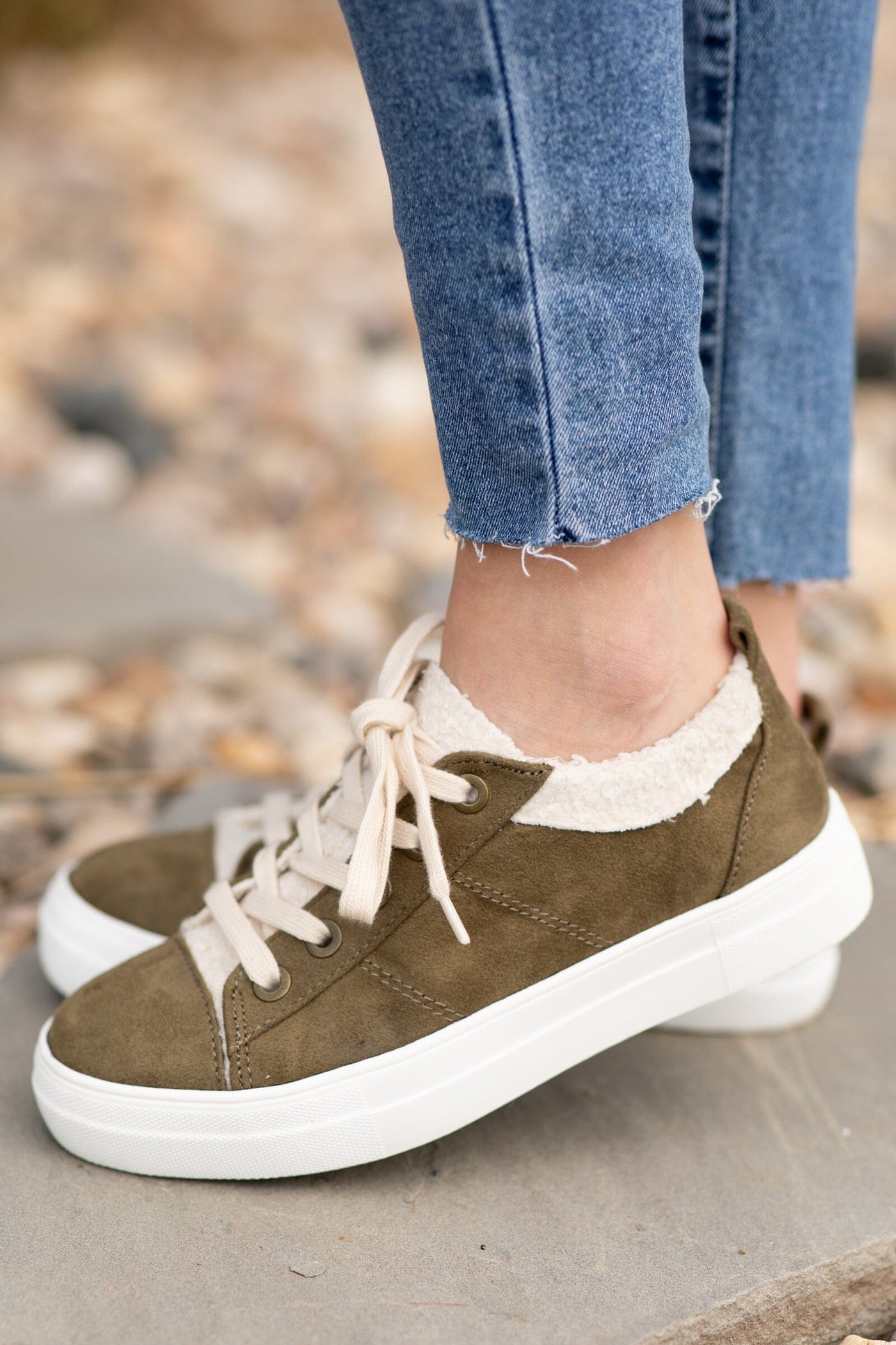 Olive and Beige Lace Up Sneakers - Filly Flair