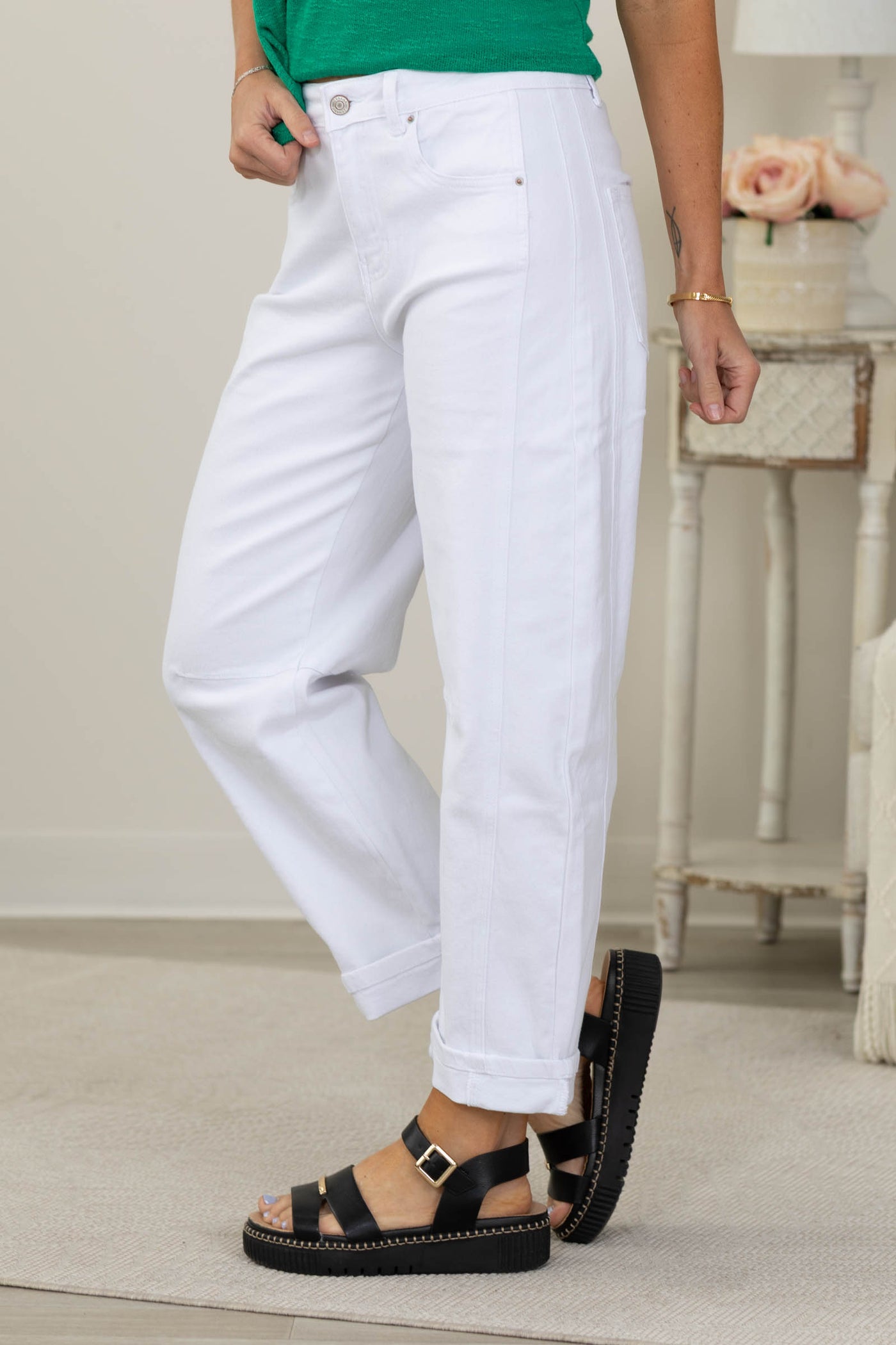 Barrel leg Cropped Color Denim Pants