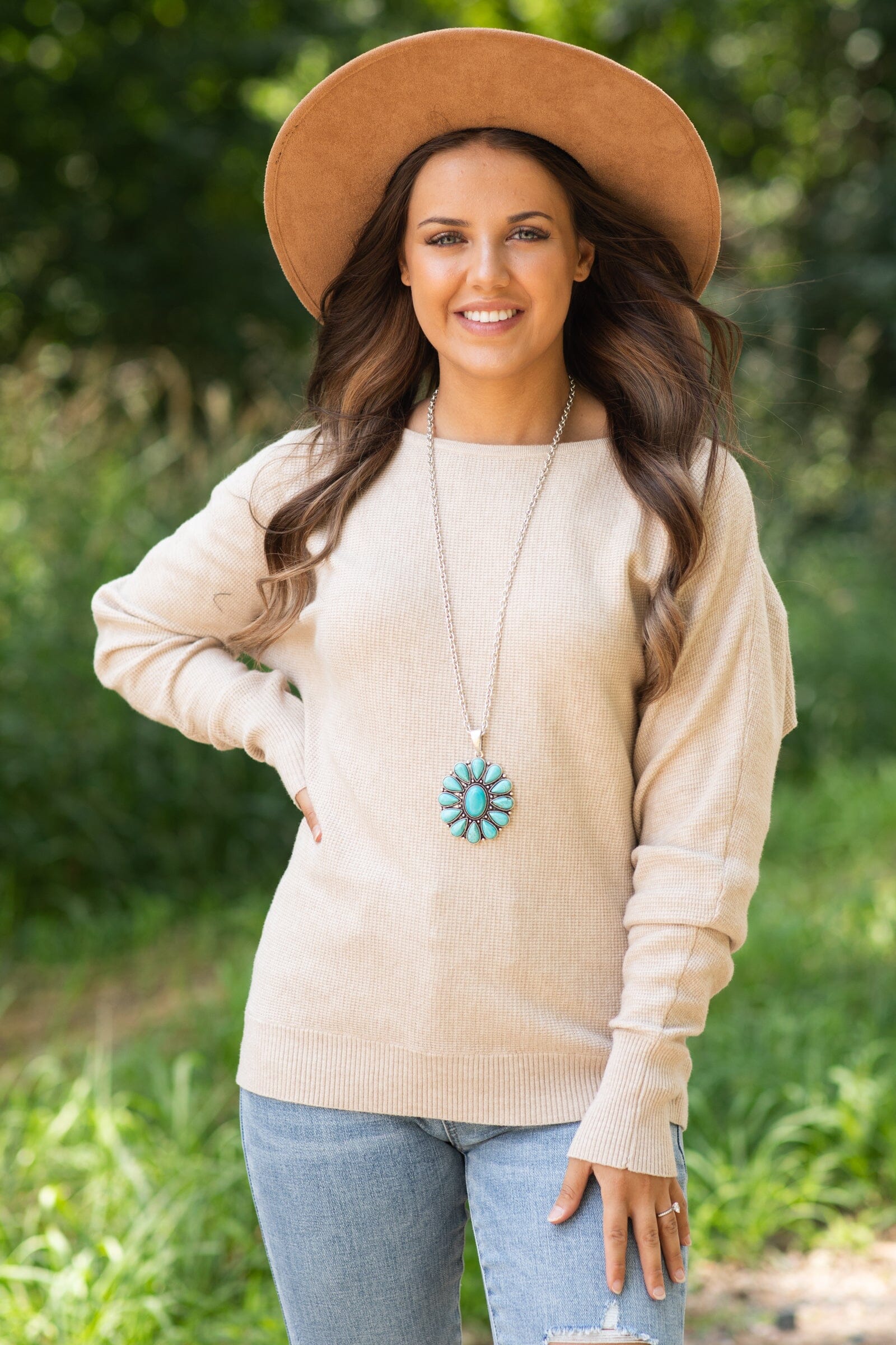 Taupe Dolman Sleeve Soft Waffle Knit Top - Filly Flair