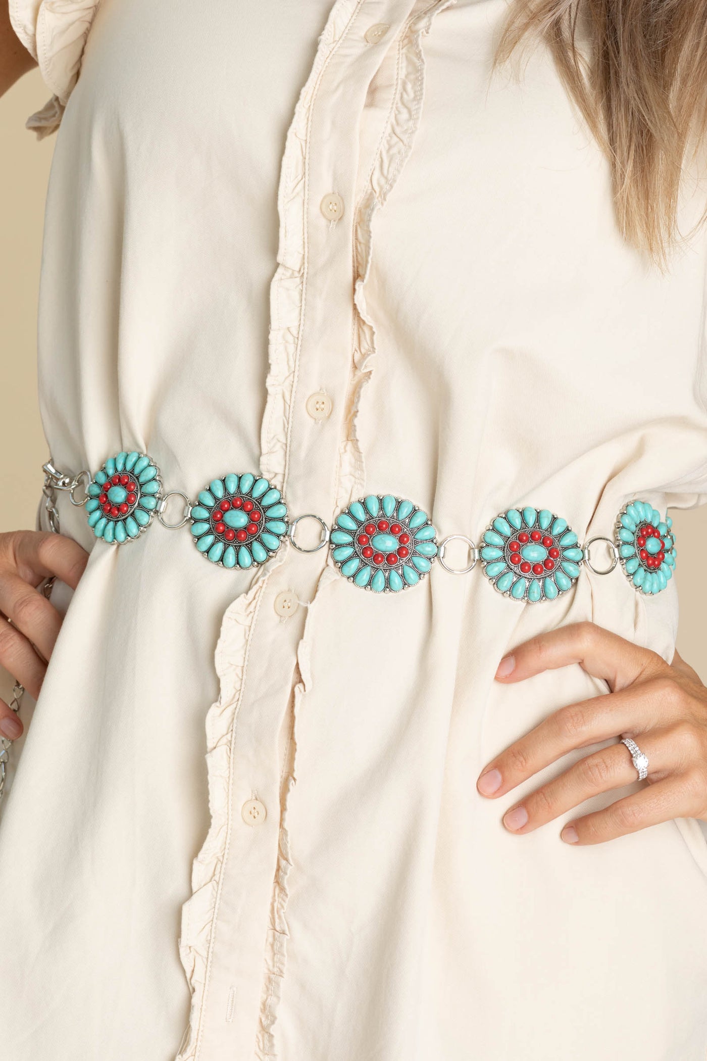 Western Turquoise Concho Chain Belts