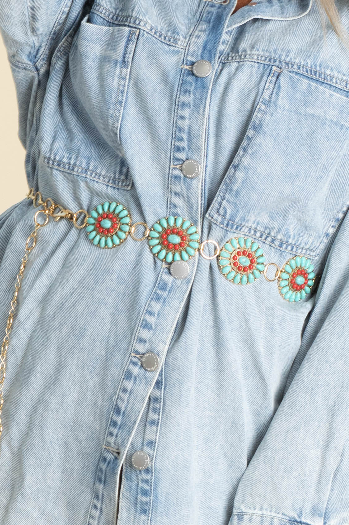 Western Turquoise Concho Chain Belts