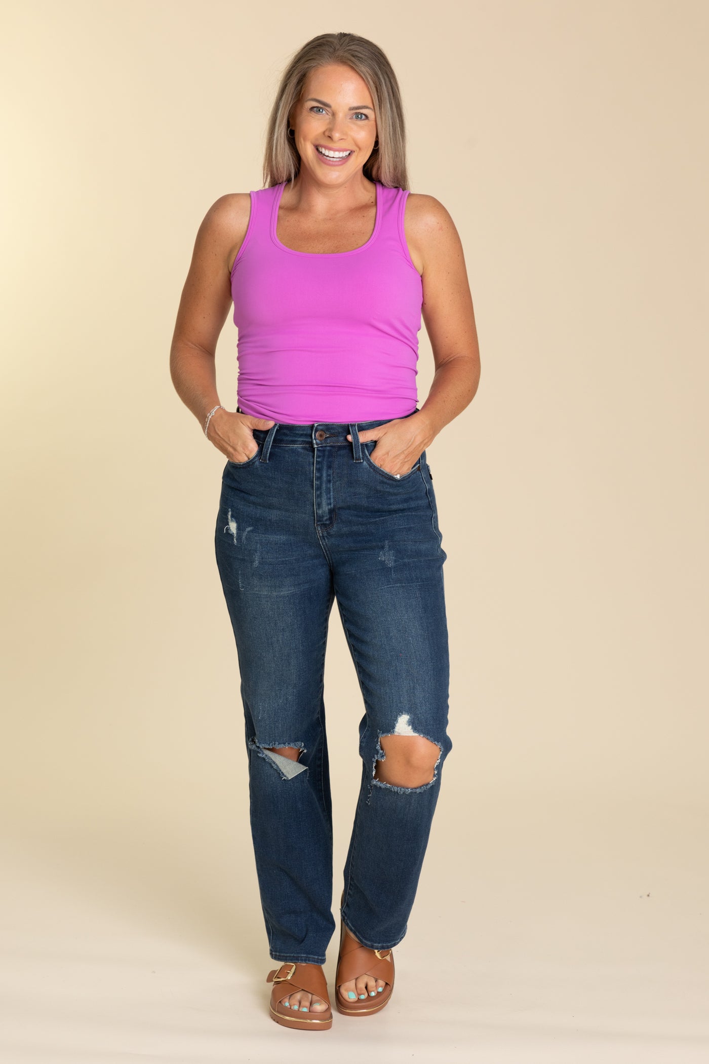 Judy Blue Dark Wash Ripped Knee Dad Jean