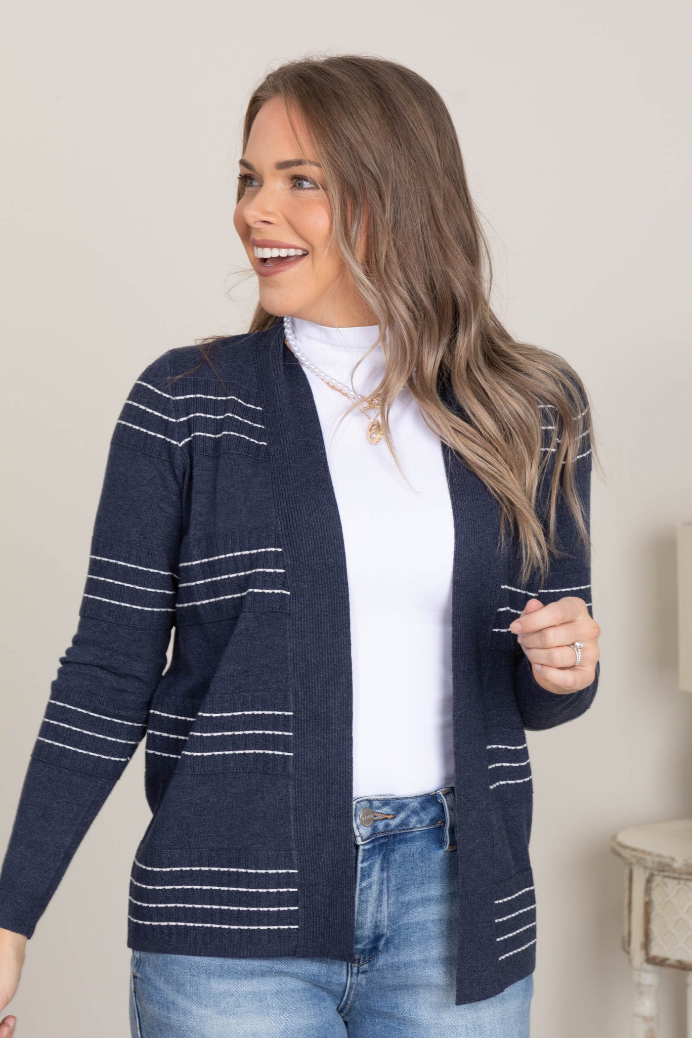 Stitch Striped Sweater Open Cardigans
