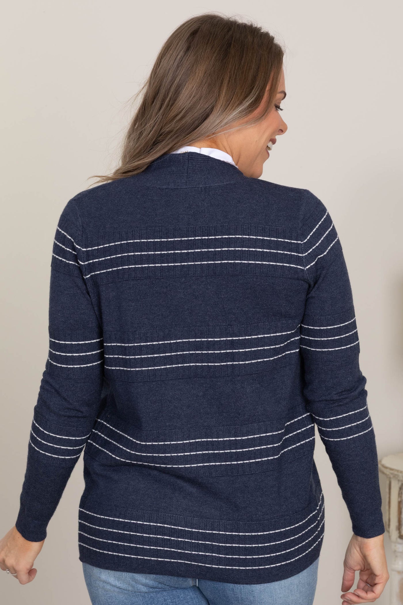 Stitch Striped Sweater Open Cardigans