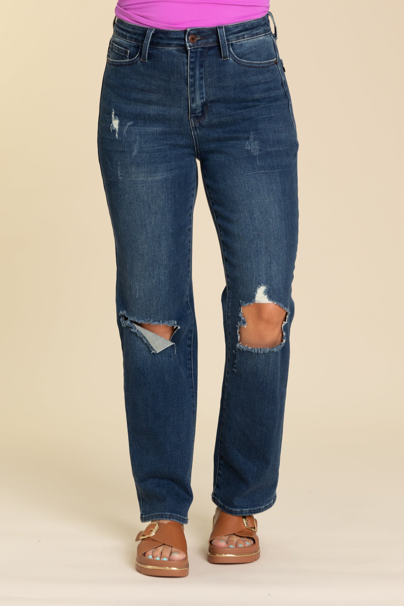 Judy Blue Dark Wash Ripped Knee Dad Jean