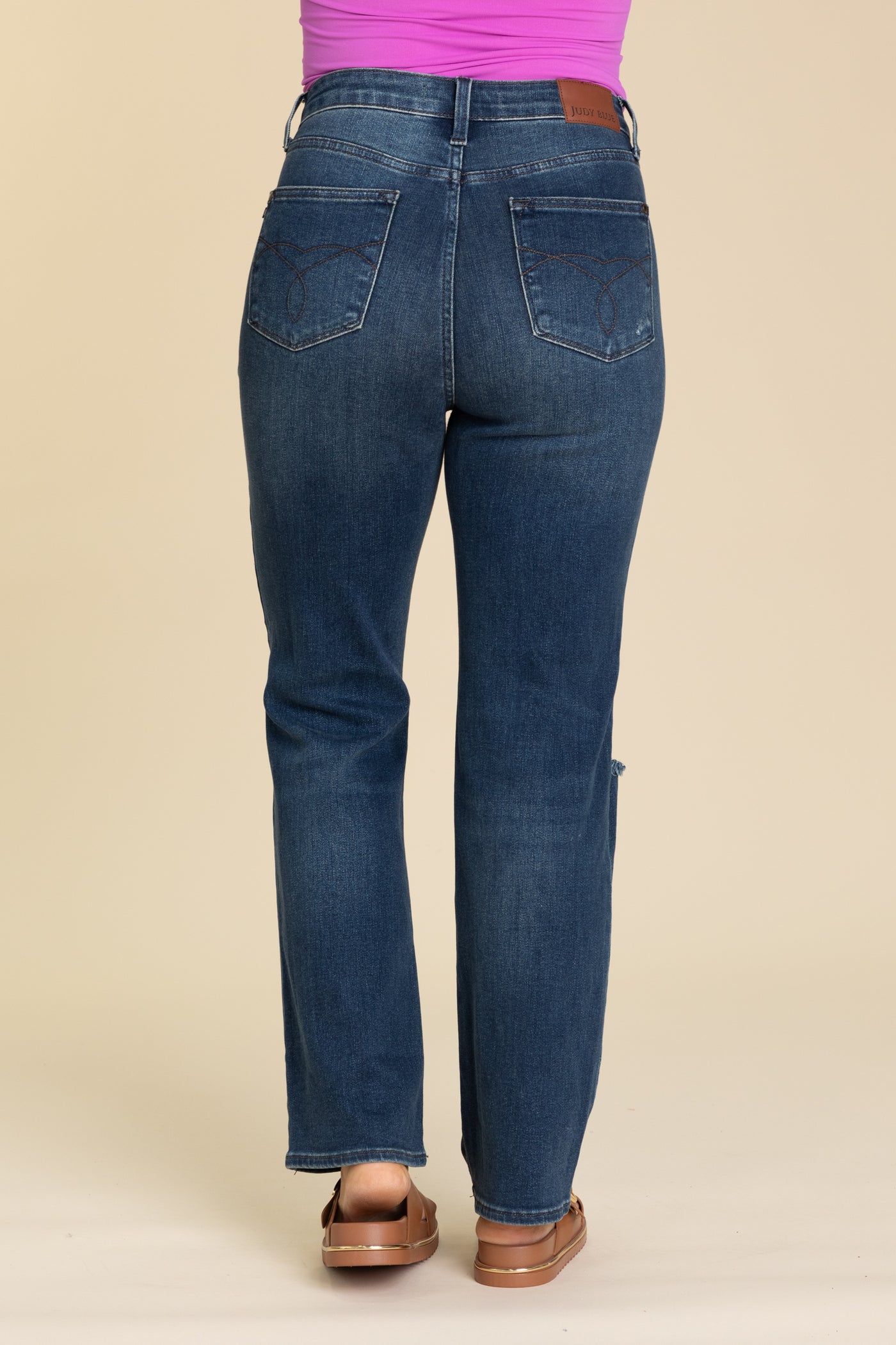 Judy Blue Dark Wash Ripped Knee Dad Jean