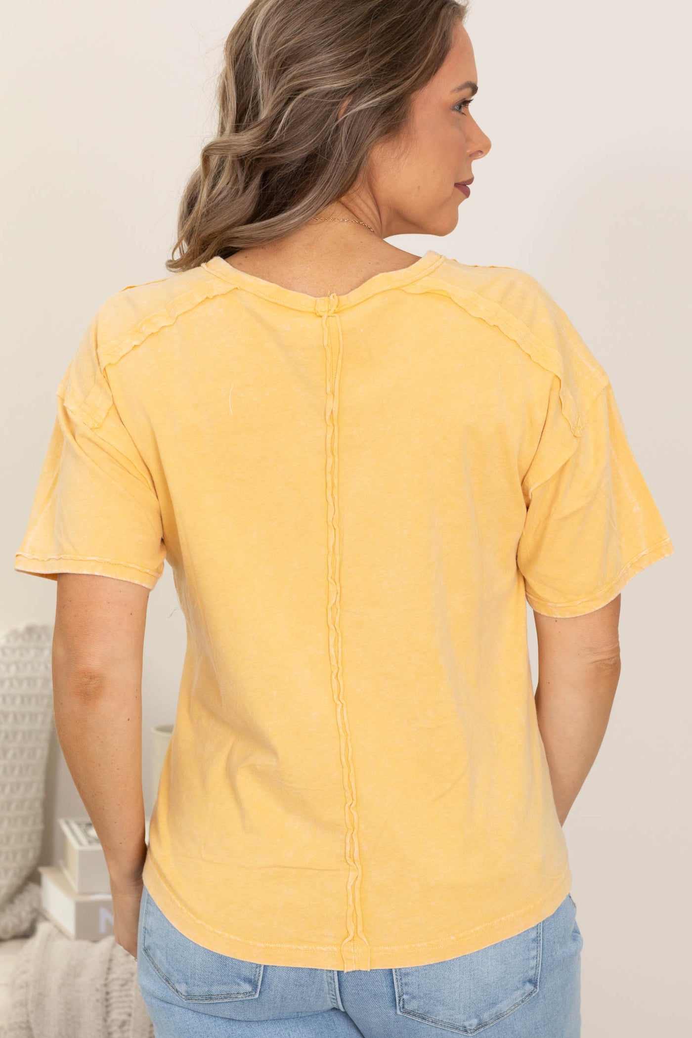 Mineral Washed Knit Tops With Pocket