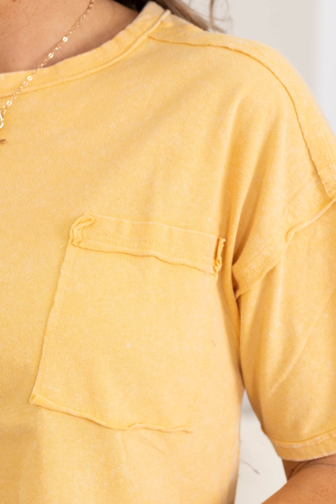 Mineral Washed Knit Tops With Pocket