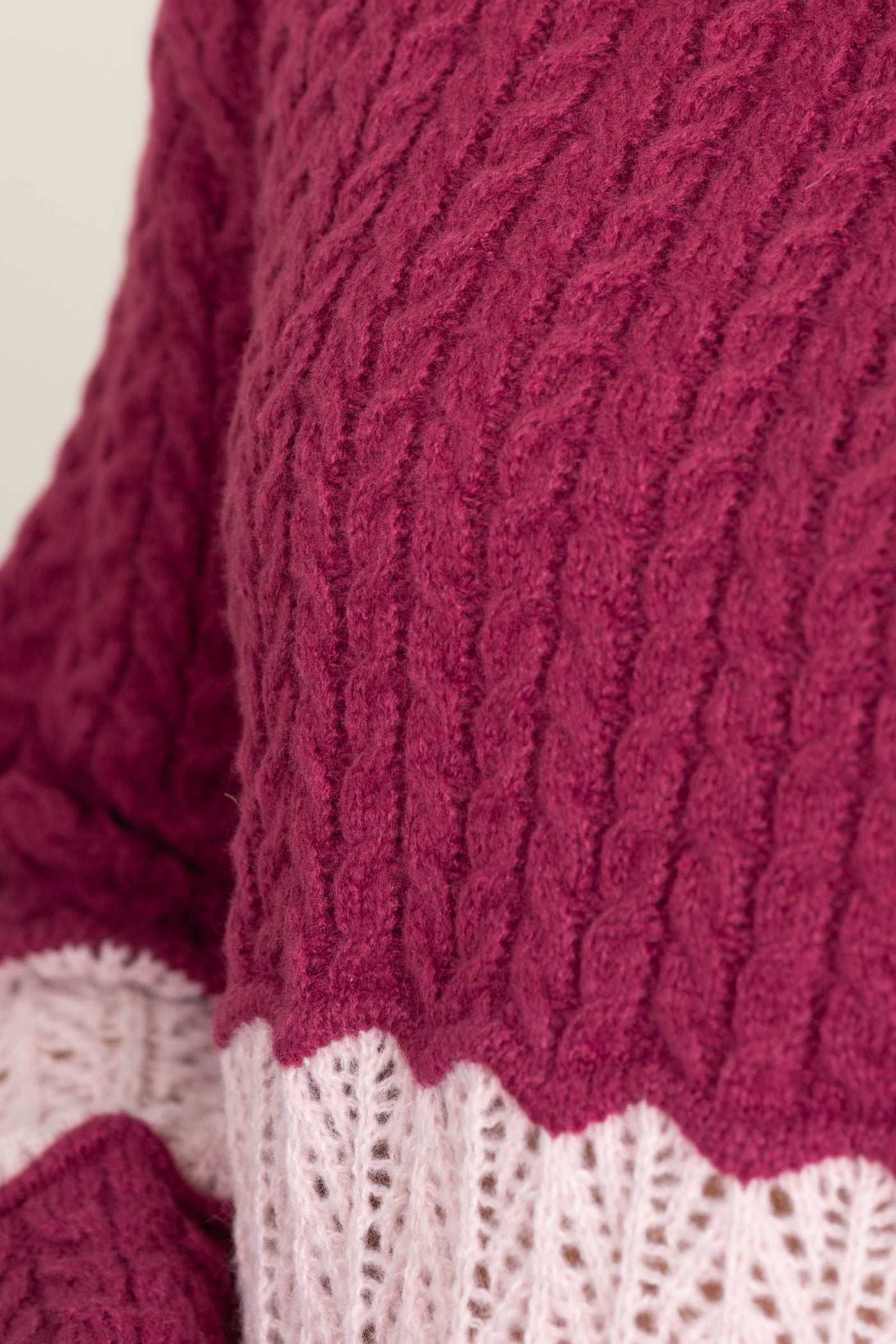 Berry Colorblock Cable Knit Sweater