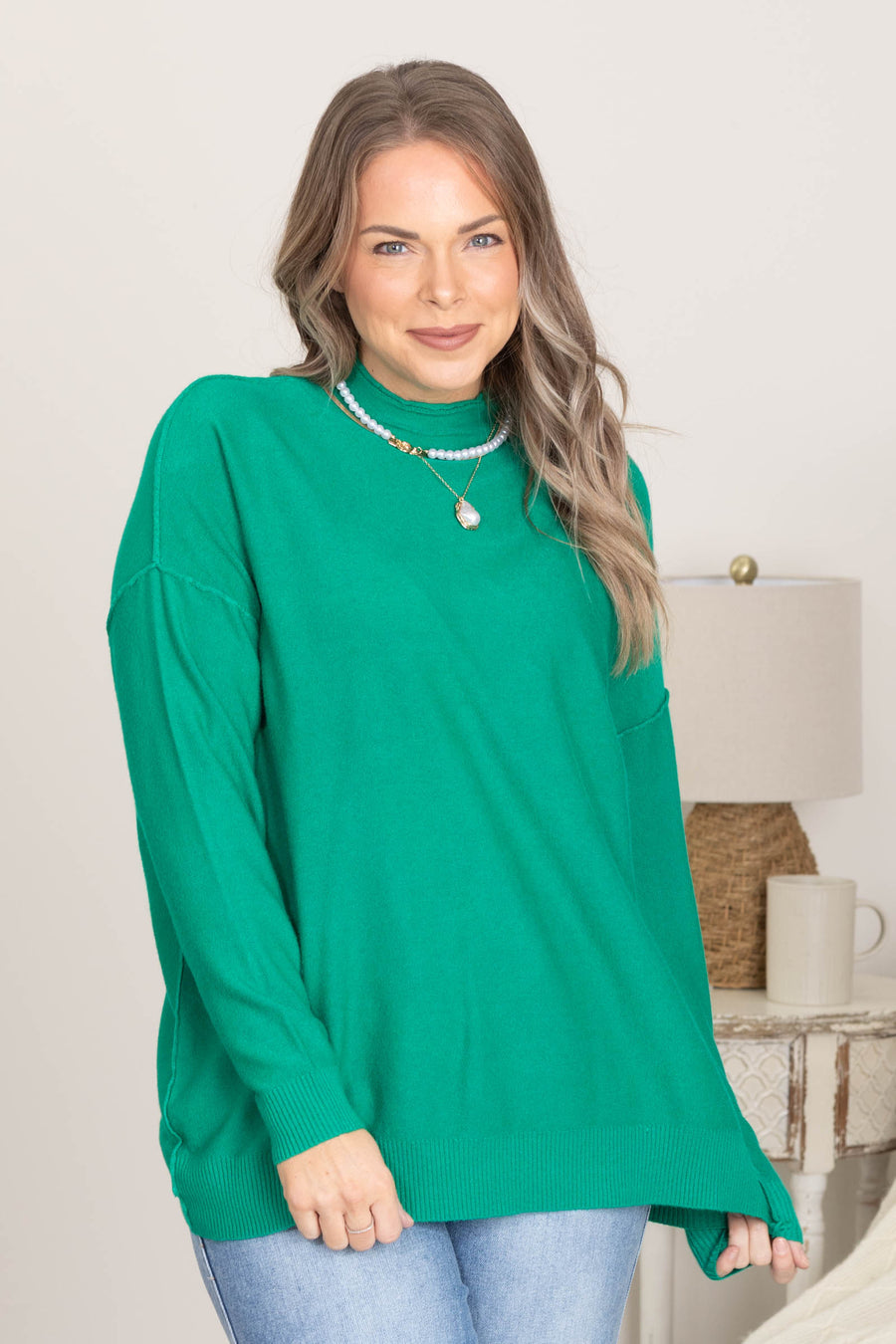 Mock Neck Exposed Seam Knit Sweaters