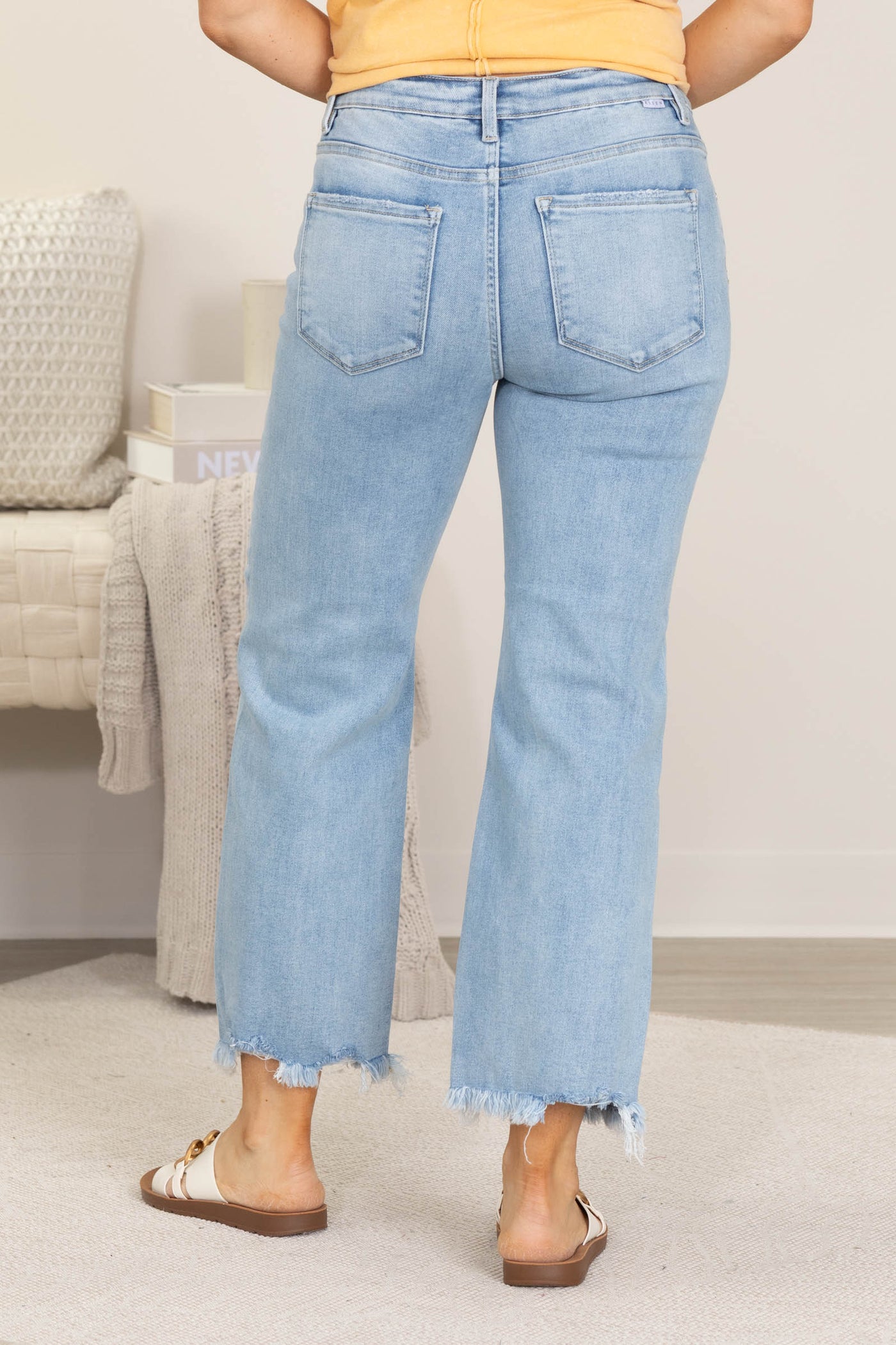 Risen Light Wash Mid Rise Crop Straight Jeans