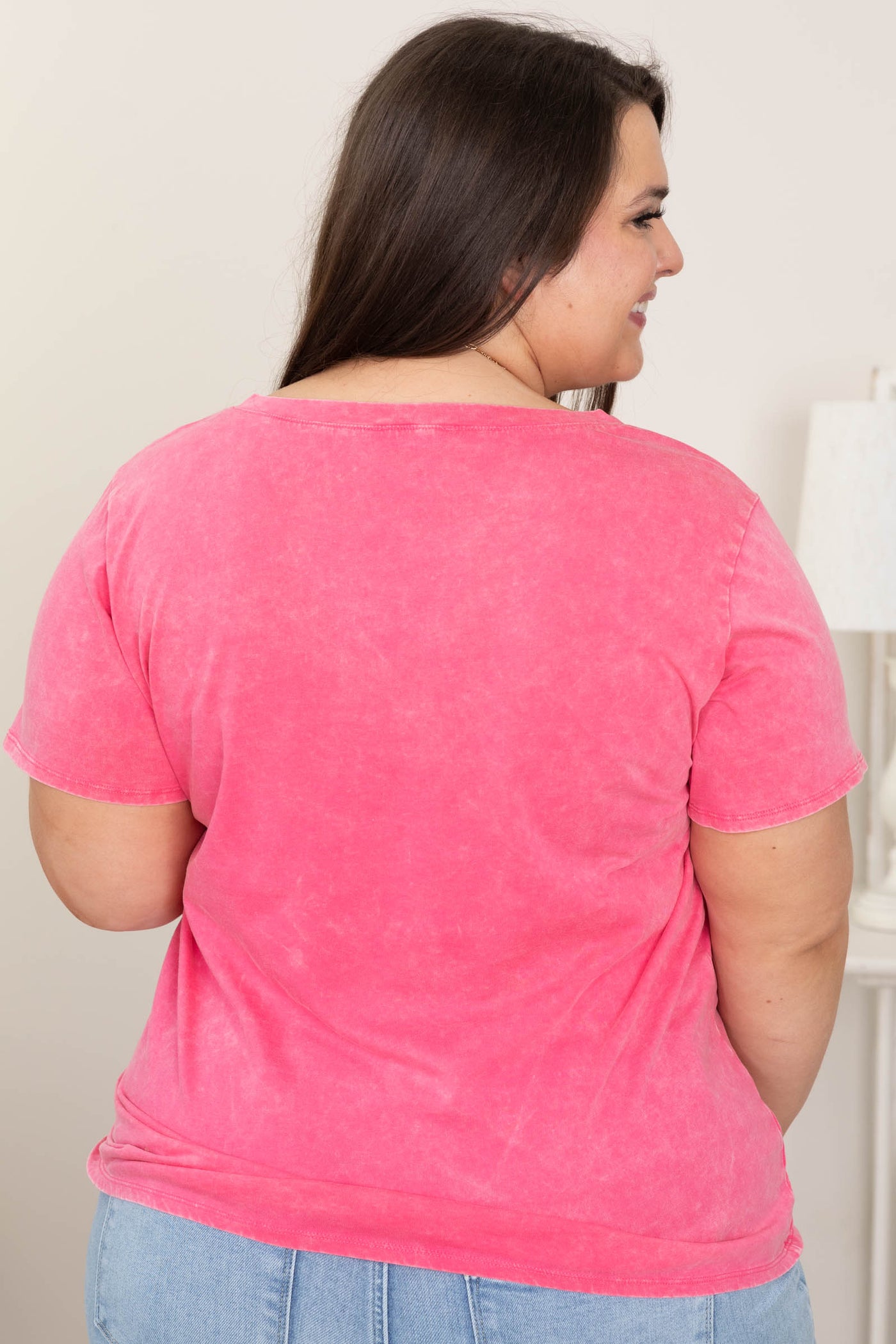 Washed Short Sleeve V-Neck Knit Tops