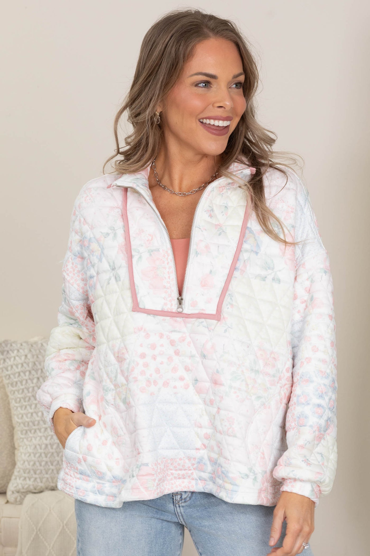 Floral Textured Quarter Zips