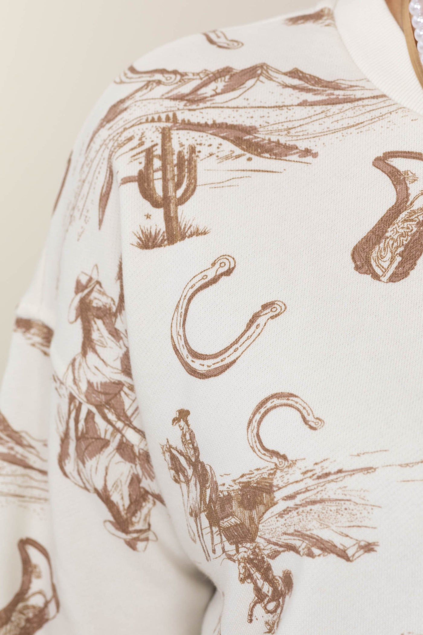 Ivory Western Print Crewneck Sweatshirt