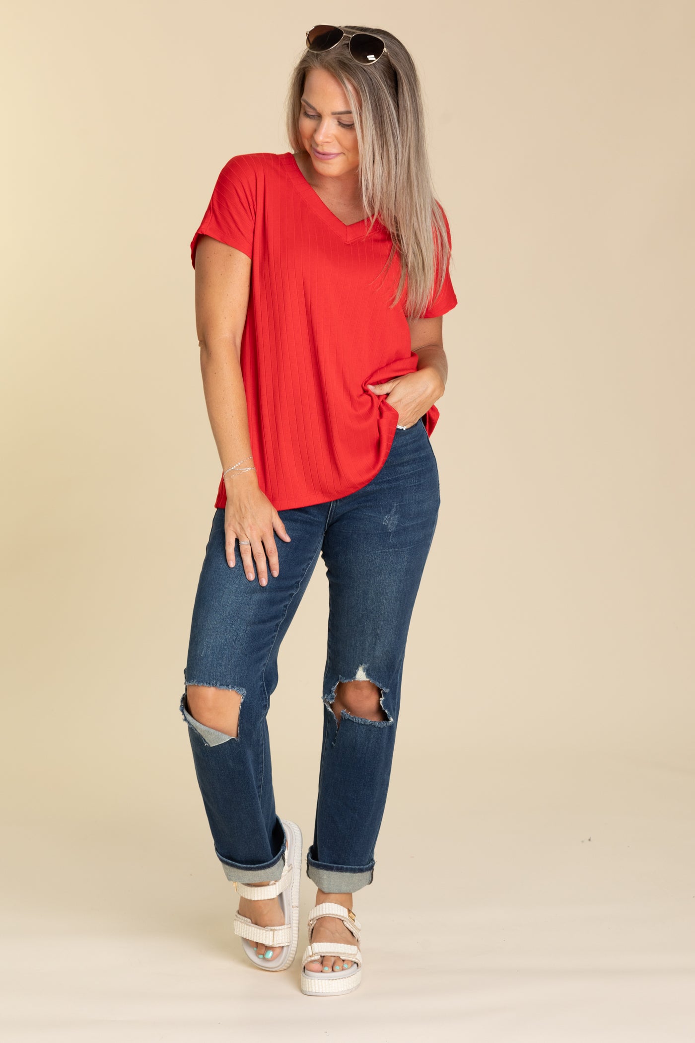 Judy Blue Dark Wash Ripped Knee Dad Jean