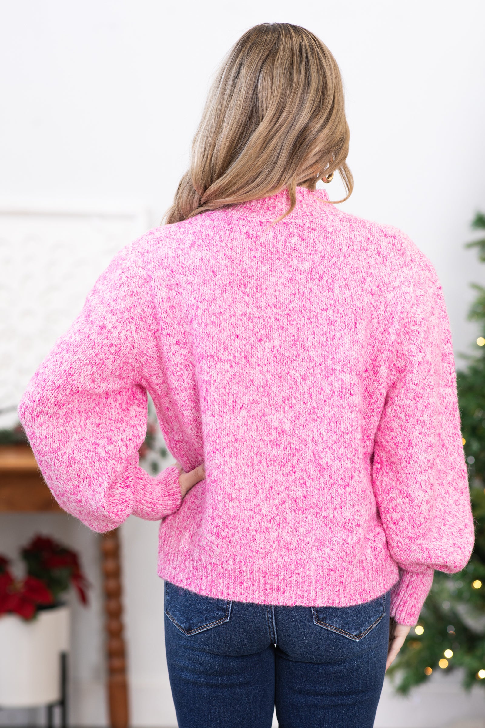 Pink Melange Mock Neck Sweater