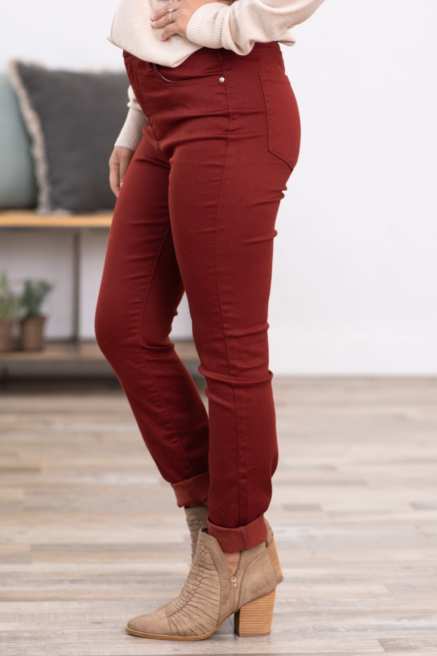 Zenana Maroon Skinny Pants With Stretch - Filly Flair