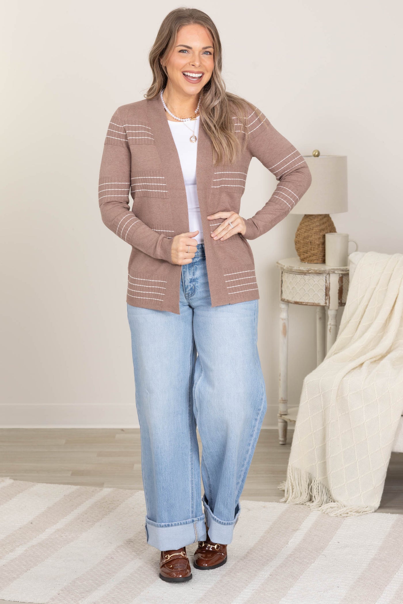 Stitch Striped Sweater Open Cardigans