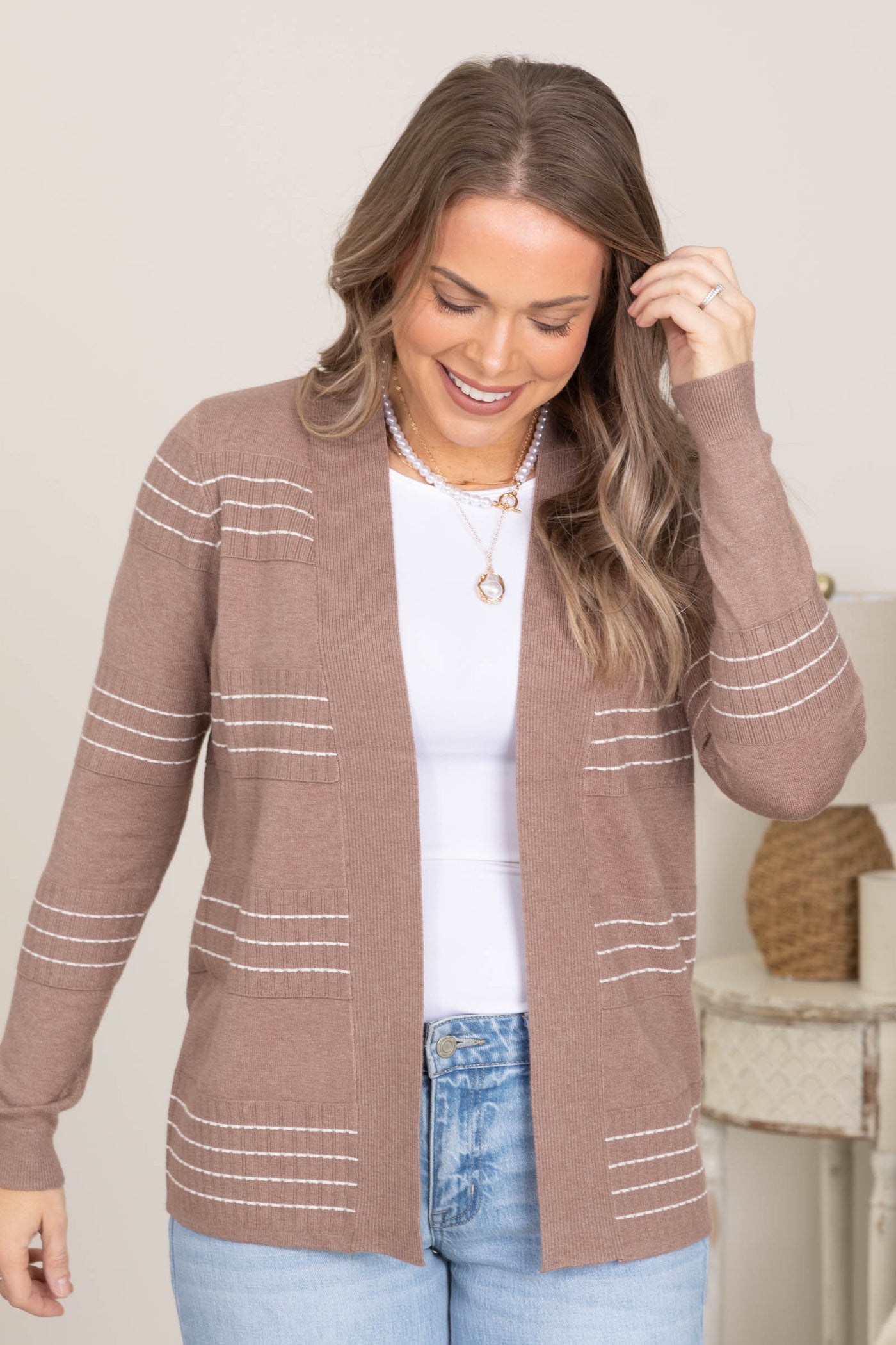 Stitch Striped Sweater Open Cardigans