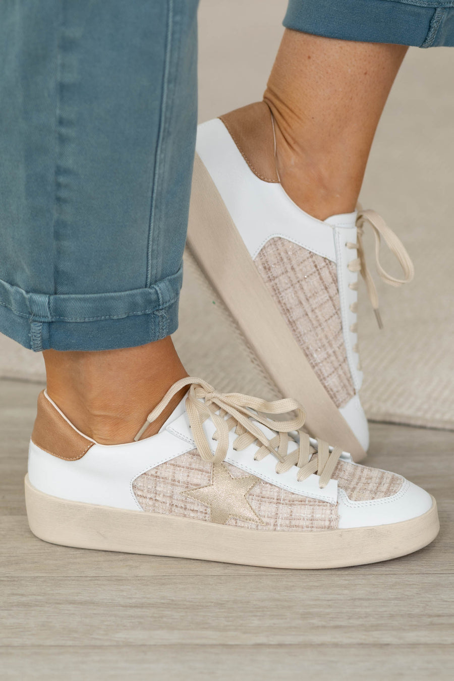 Corkys Sand Tweed Lace Up Sneakers