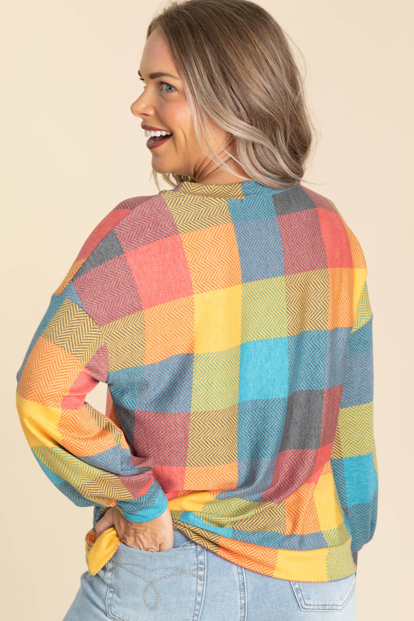 Drop Shoulder Oversized Checker Knit Tops