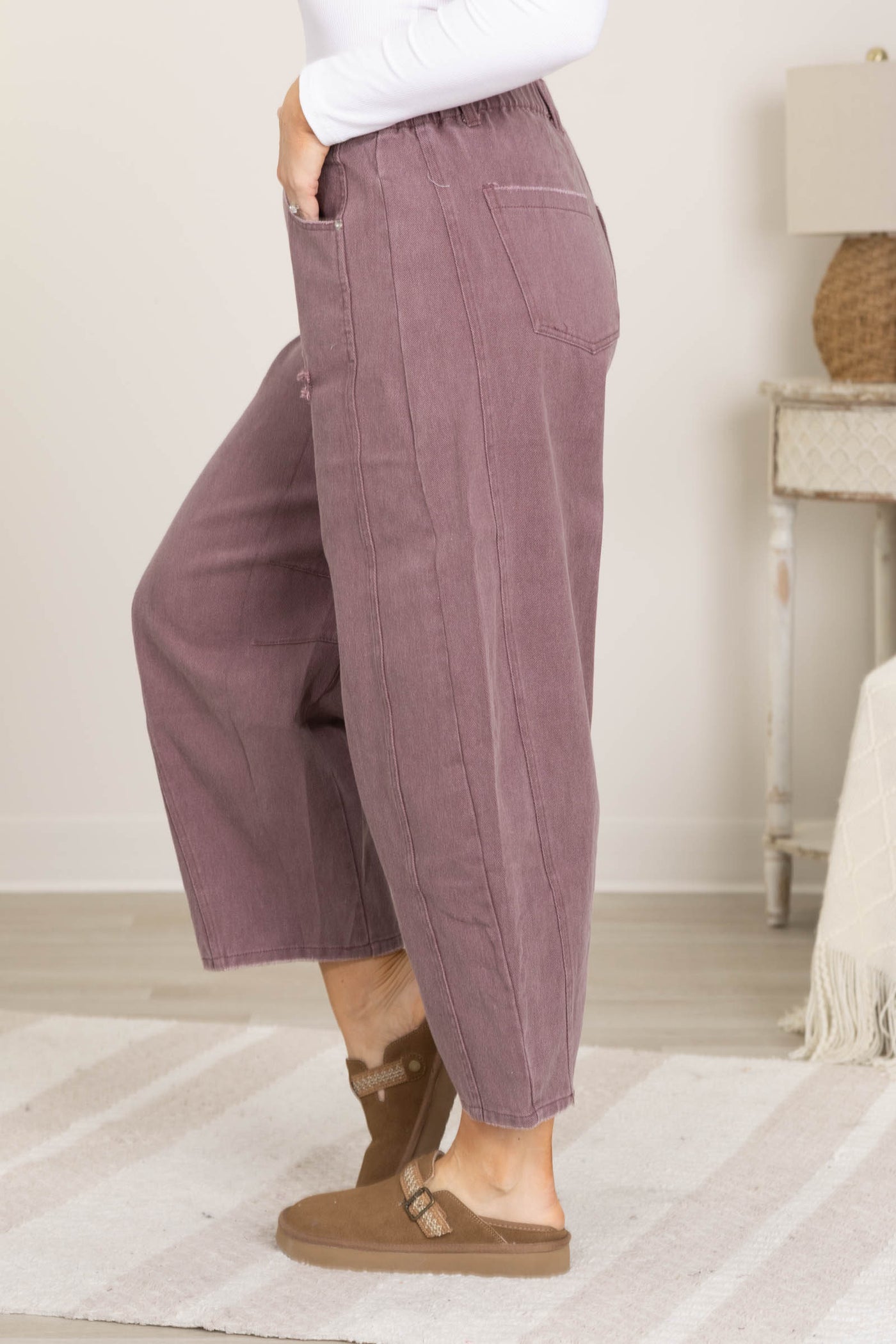 Plum Acid Washed Barrel Denim Pants