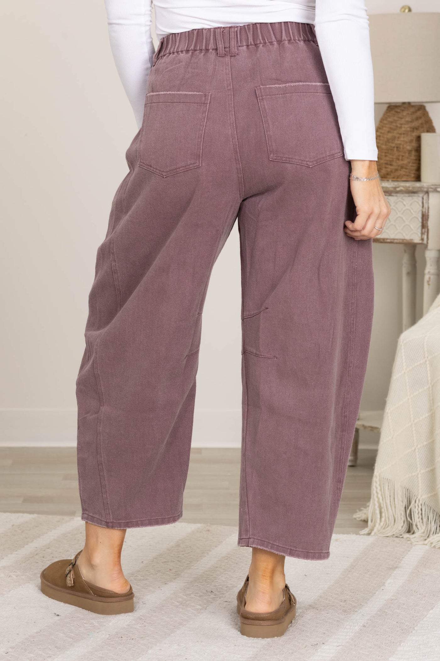 Plum Acid Washed Barrel Denim Pants