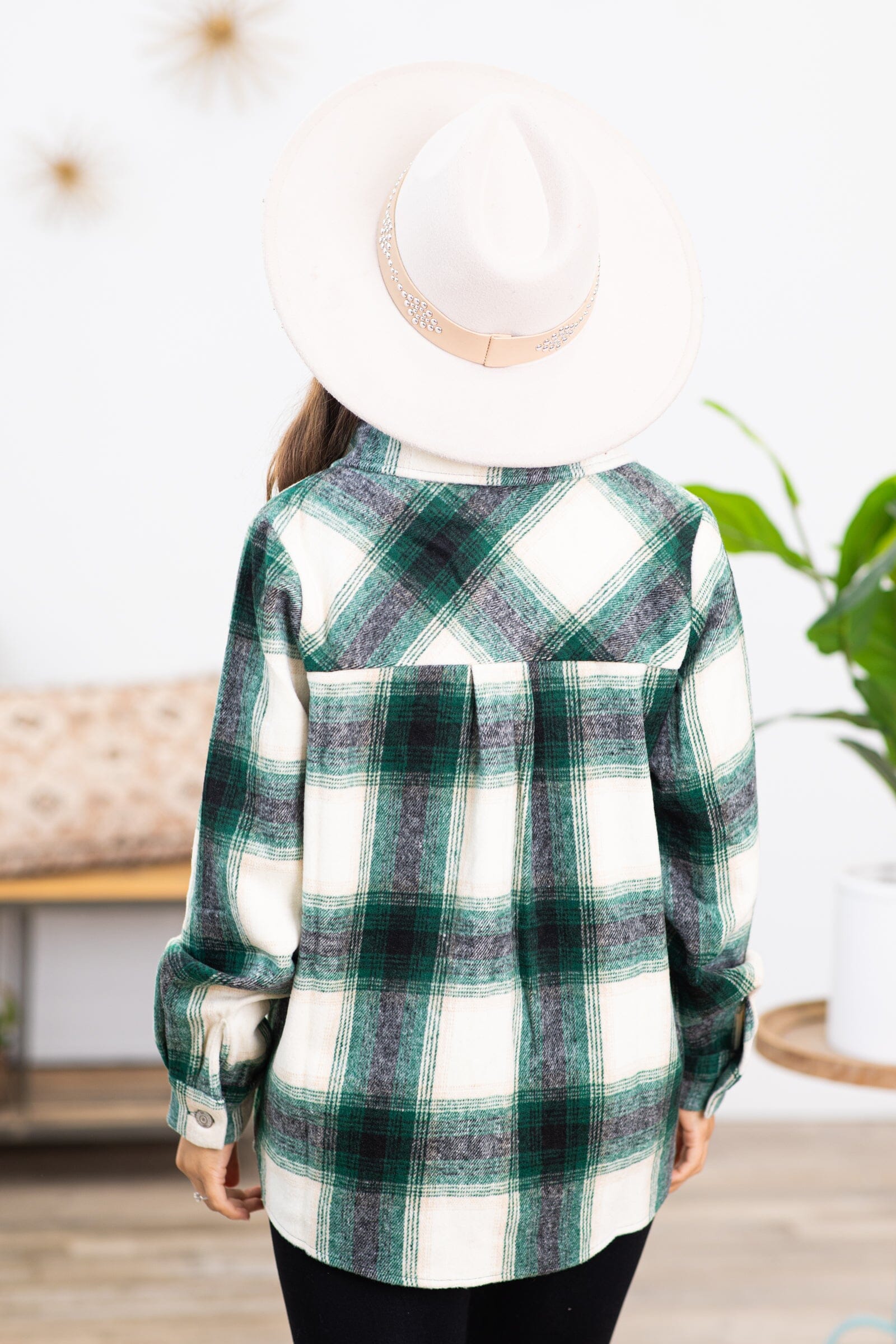 Hunter Green and Off White Plaid Shacket - Filly Flair