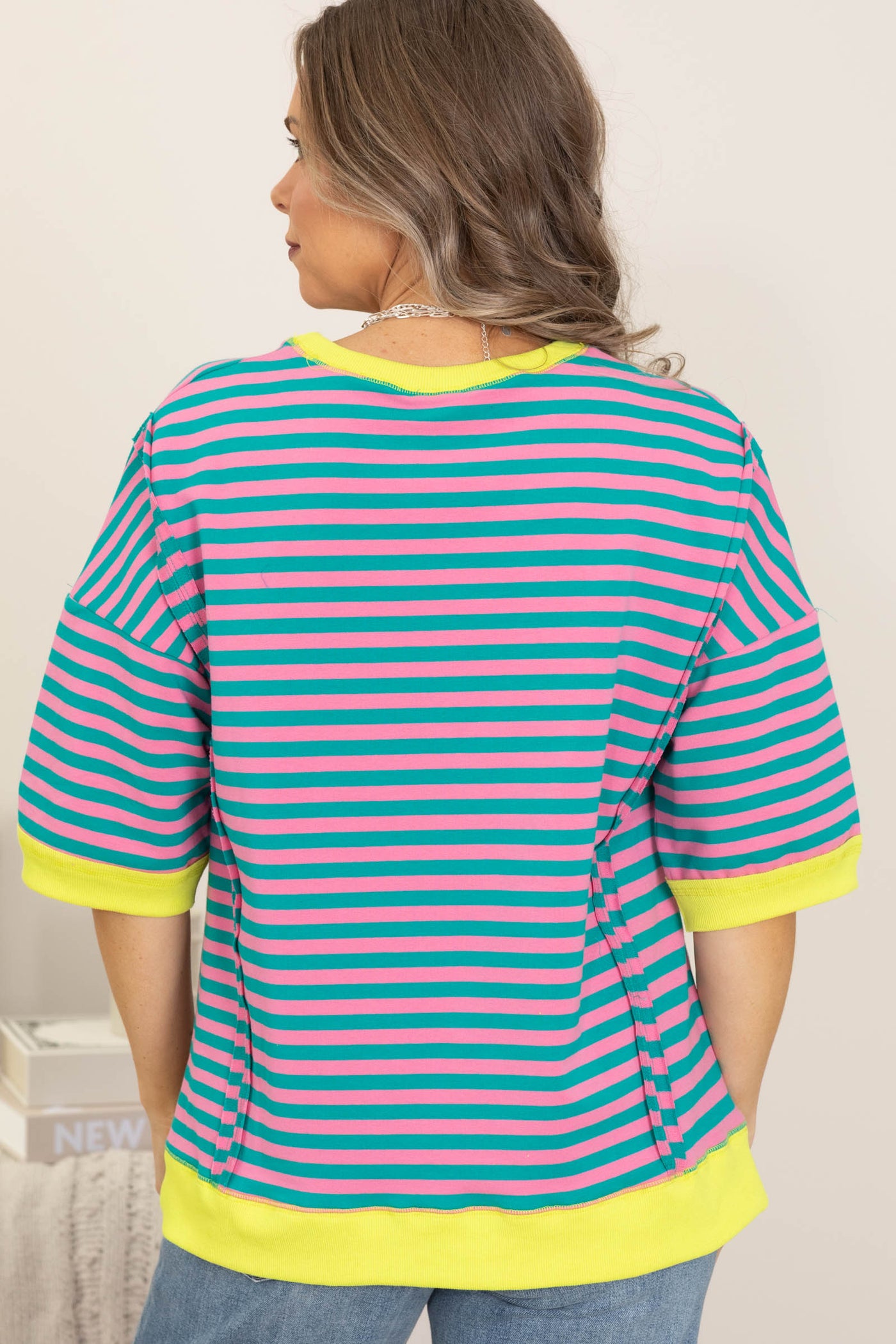 Short Sleeve Oversized Stripe Casual Knit Tops
