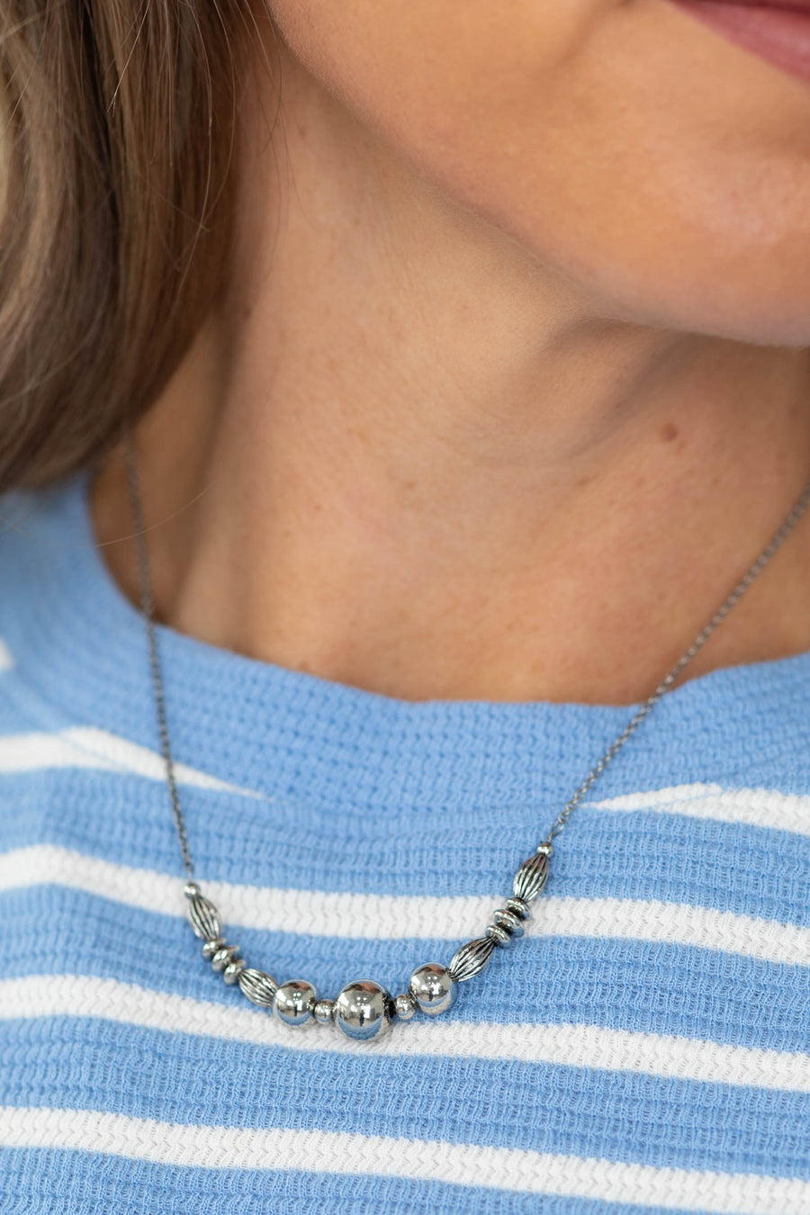 Silver Plated Beaded Bar Necklace