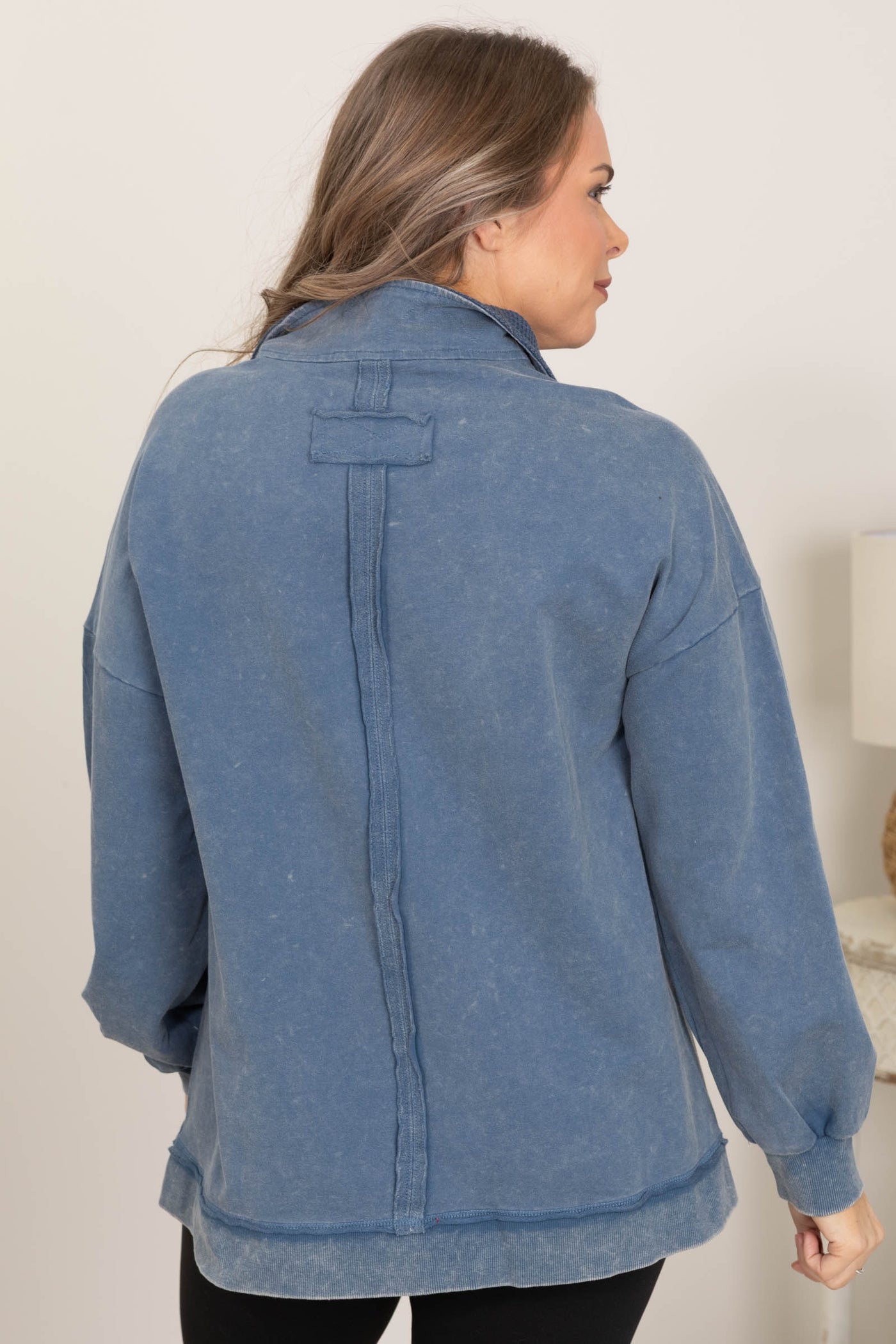 Mock Neck Mineral Washed Knit Top