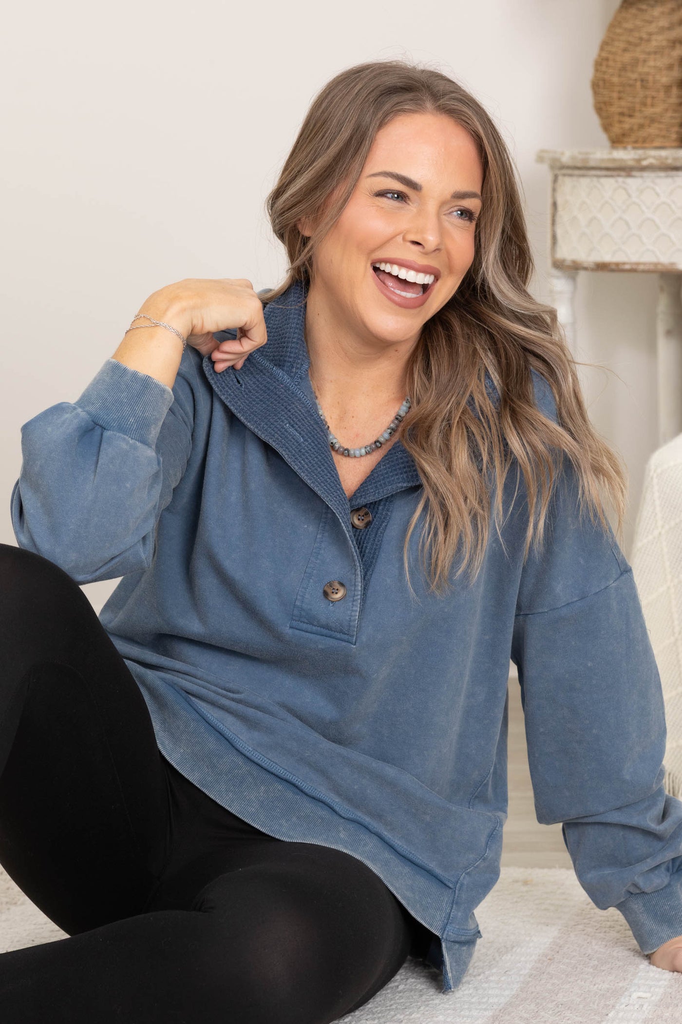 Mock Neck Mineral Washed Knit Top